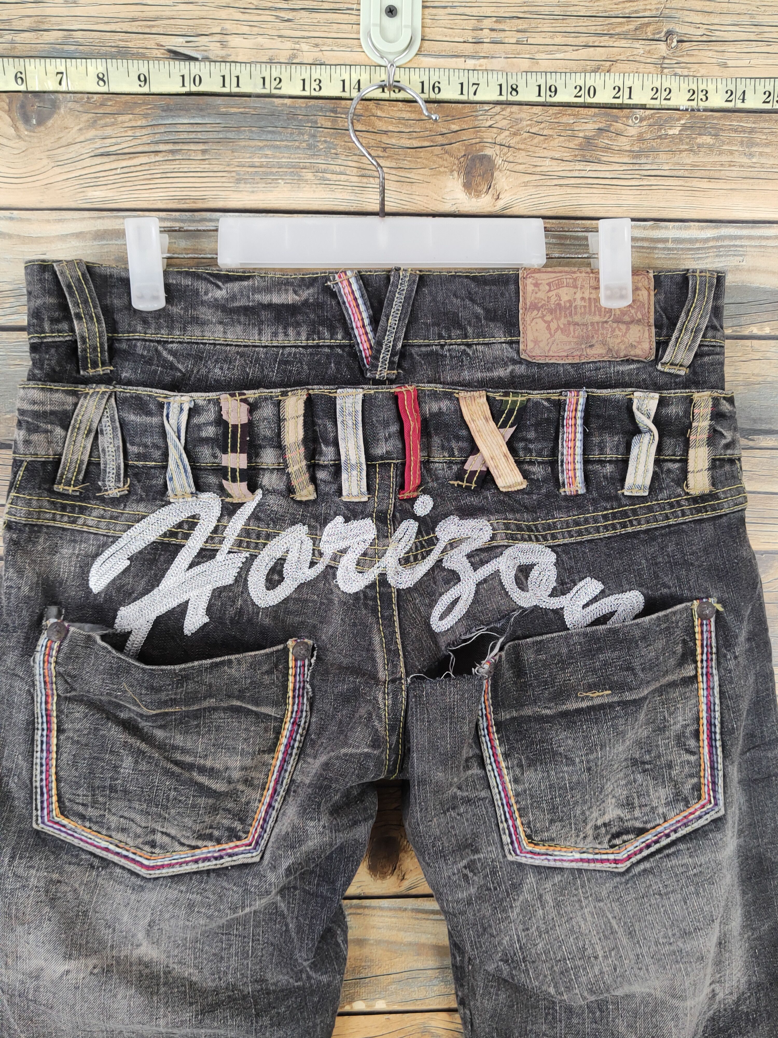 Japanese Brand Original Black Faded Distressed Short Jeans #W1833 Size US 31 - 7 Thumbnail