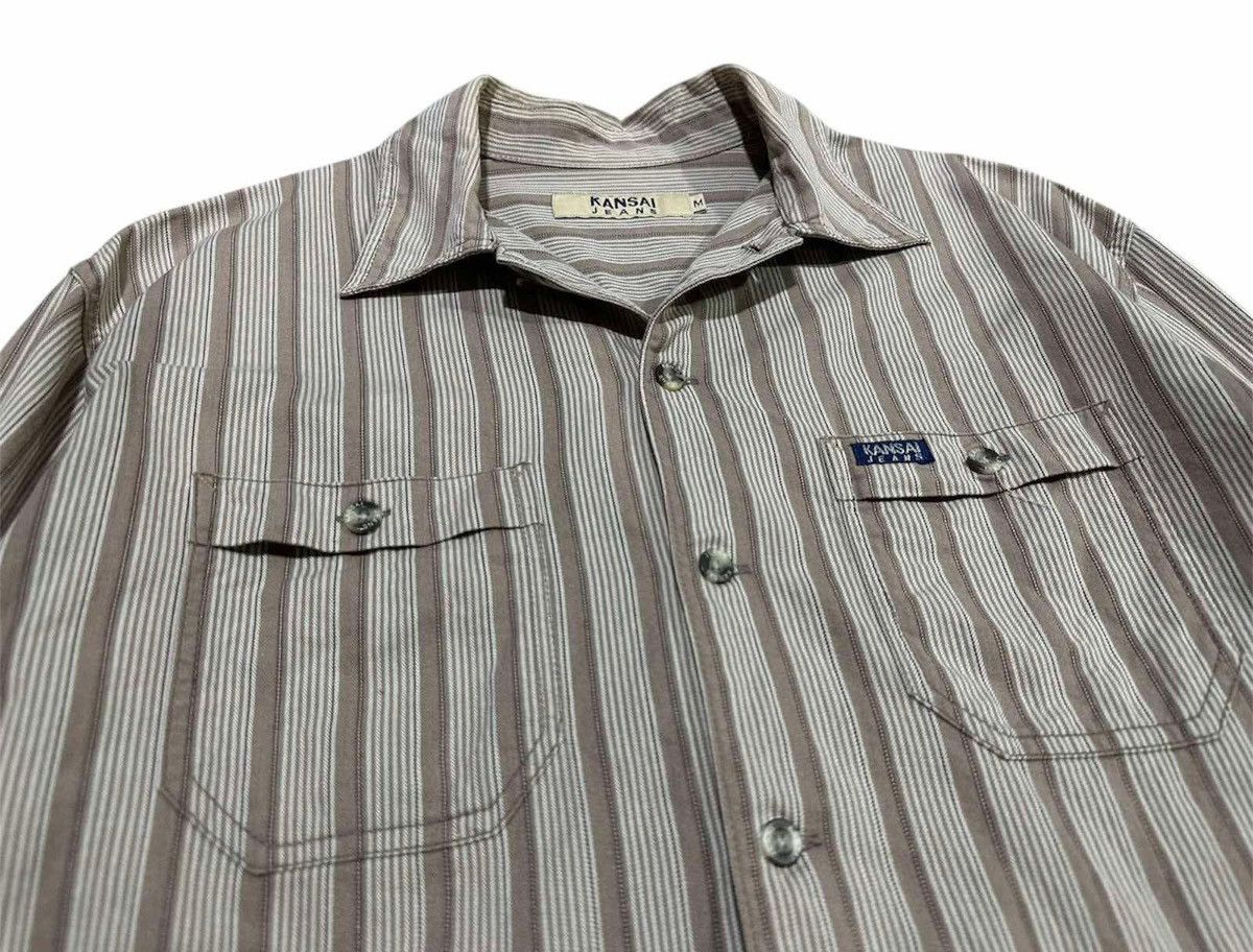 Japanese Brand 🔥Vintage Kansai Jeans Striped Shirt Double Pockets Size US M / EU 48-50 / 2 - 1 Thumbnail