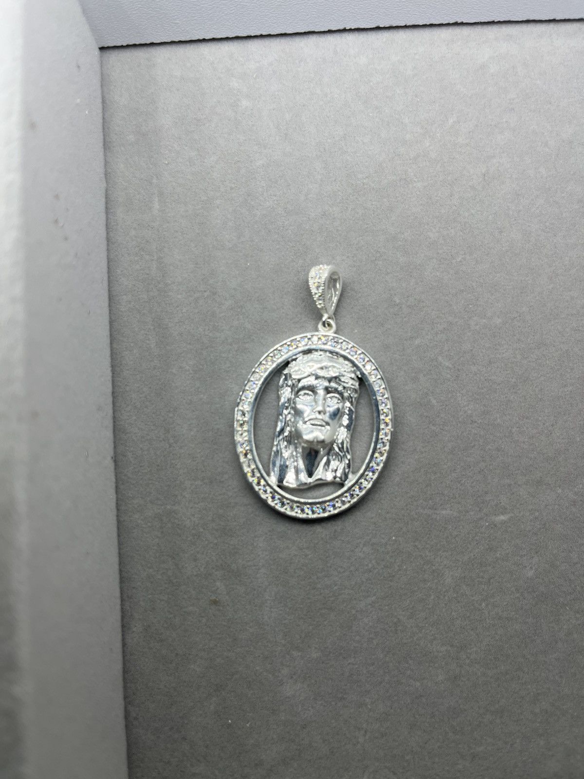 Sterling Silver Italian 925 Silver Jesus Pendant ICED Size ONE SIZE - 1 Thumbnail