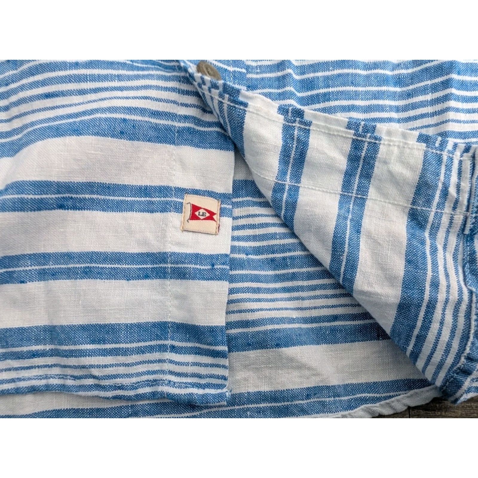 Lands' End Lands' End Button-Up Shirt Mens M Linen Short Sleeve Striped Blue White VGUC Trad Fit Size US M / EU 48-50 / 2 - 6 Thumbnail