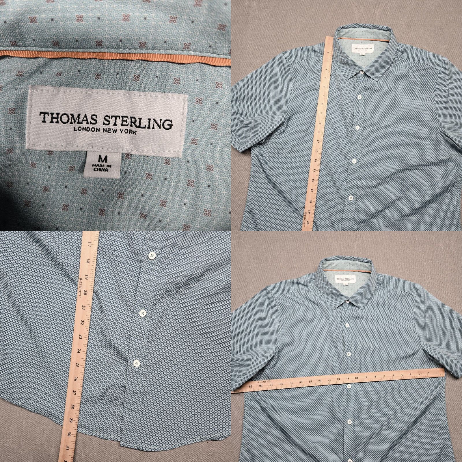 Vintage Thomas Sterling Shirt Mens Medium Blue Geometric Short Sleeve Button Up Stretch Size US M / EU 48-50 / 2 - 8 Thumbnail
