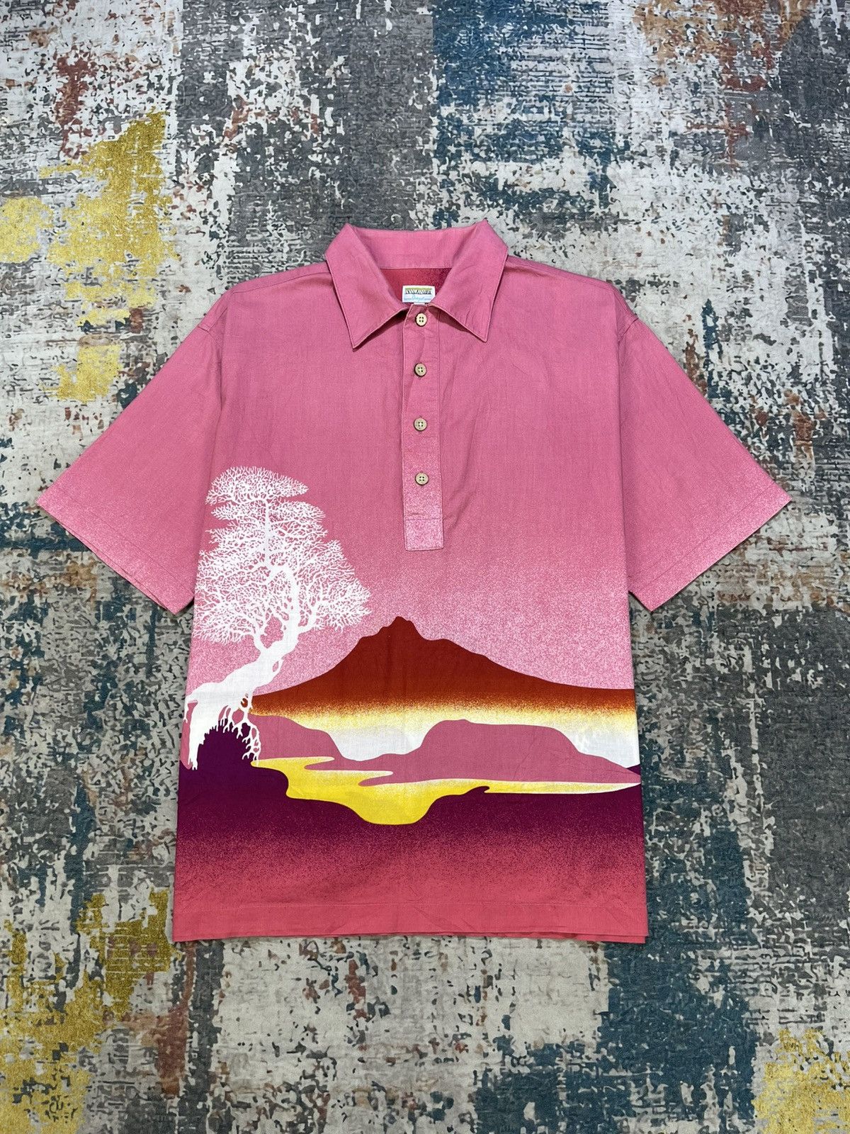 Vintage Vtg Half Button Landscape Hawaii Polo Shirt Size US M / EU 48-50 / 2 - 1 Thumbnail