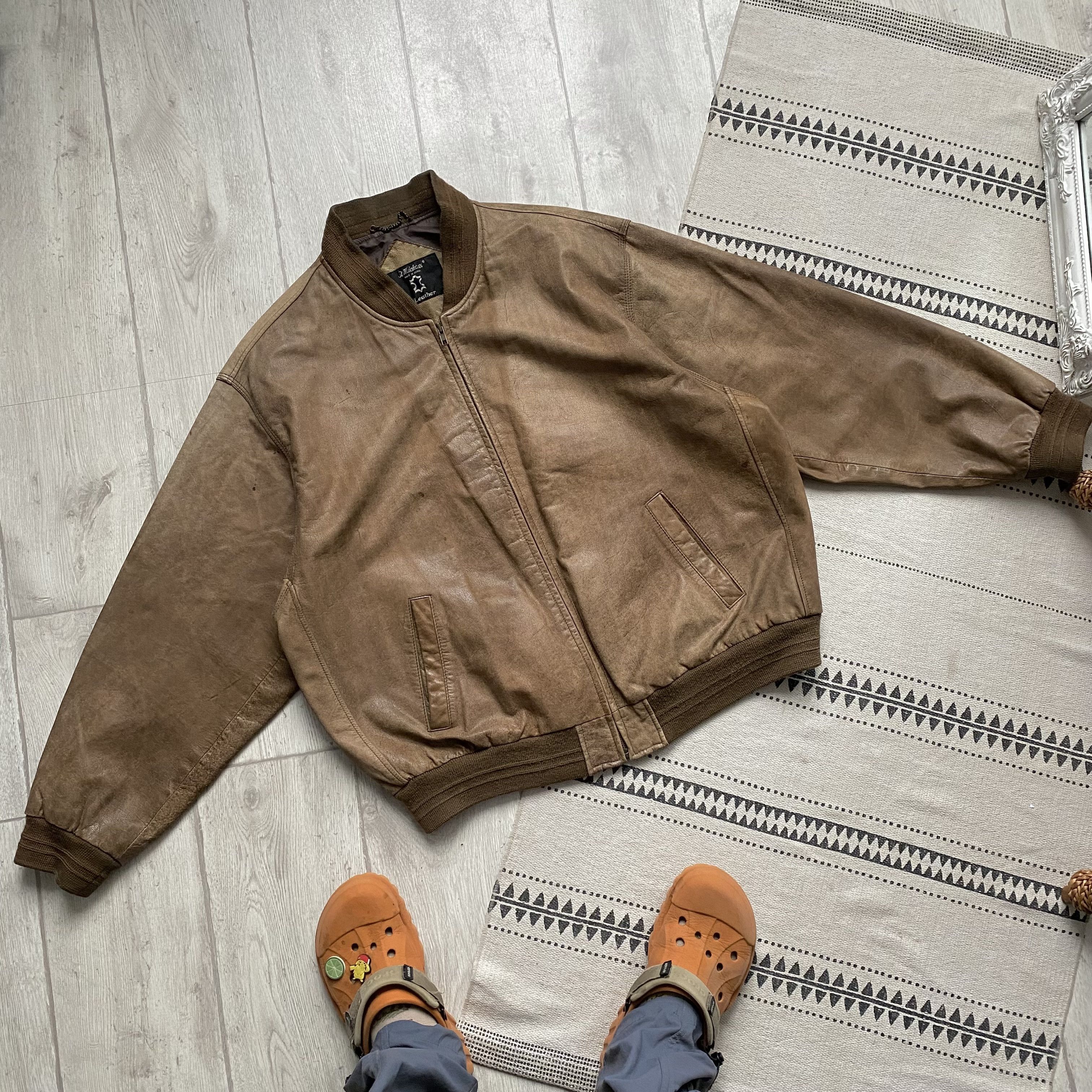 Genuine Leather Vintage 80-90s Faded Real leather bomber jacket Schott style Size US XL / EU 56 / 4 - 12 Thumbnail