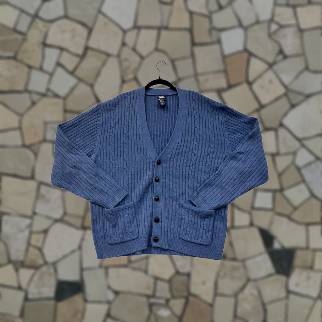 Blair Mens John Blair Blue Cardigan Sweater XL Cable-Knit Knit Front Pockets V-Neck Acrylic Cardigan Mens XL Blue 6964 Size US XL / EU 56 / 4 - 1 Thumbnail