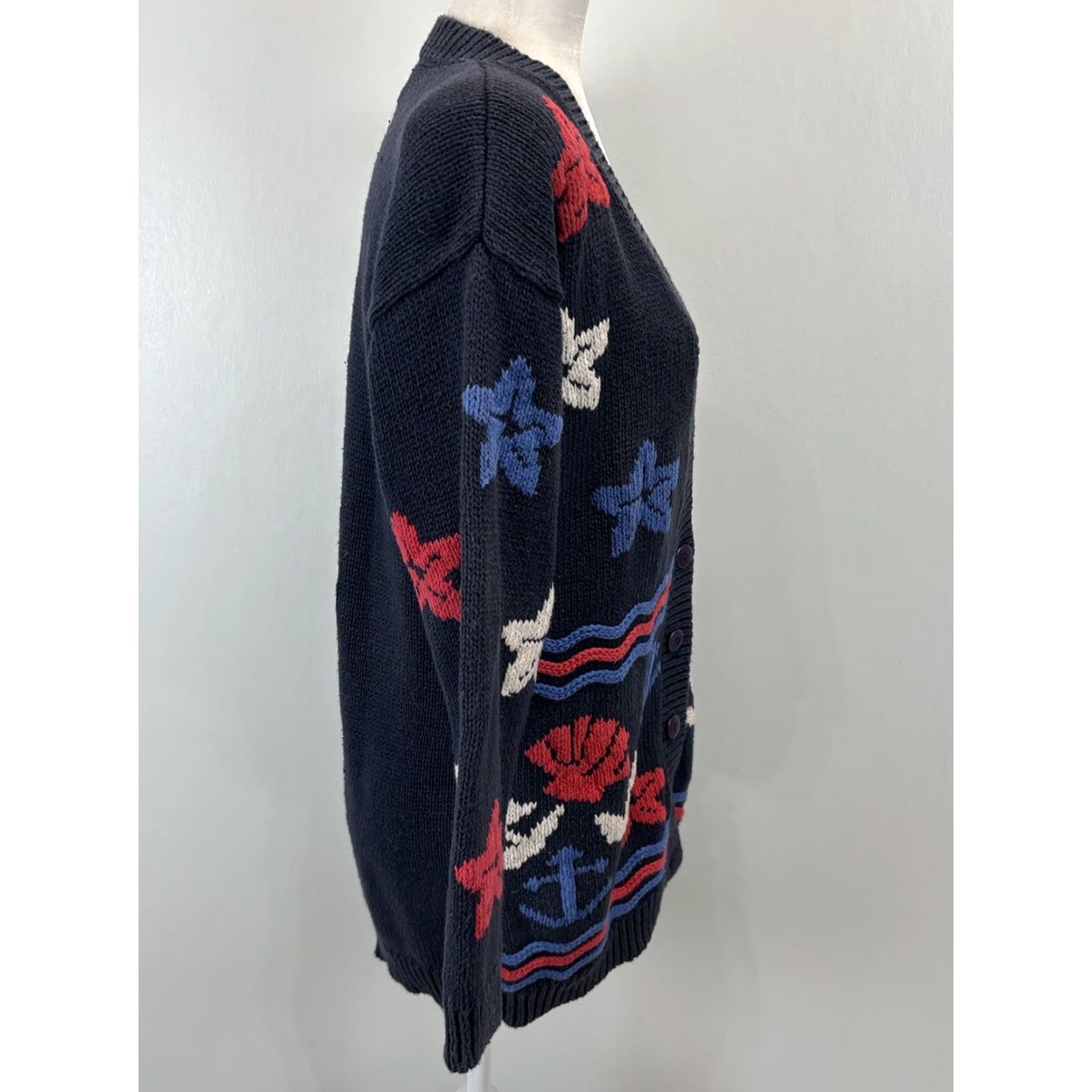 Nautica VINTAGE Best American Cardigan Sweater Women’s Small Navy Nautical Knit Long Sleeve V-Neck Size S / US 4 / IT 40 - 4 Thumbnail