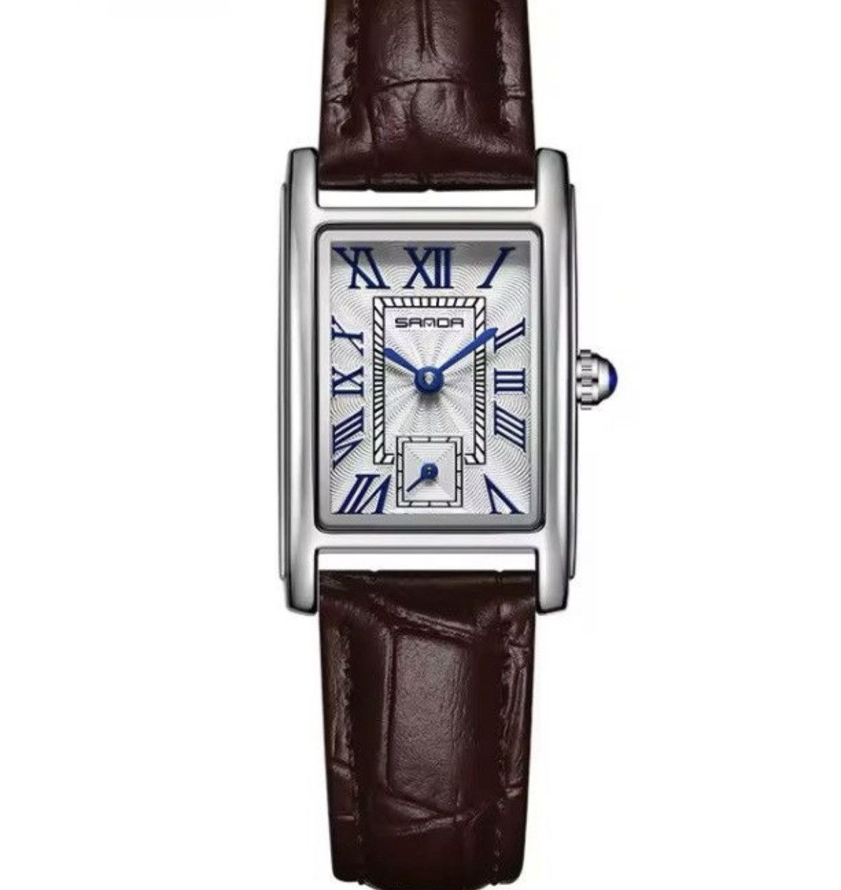 Jewelry Rectangular Watch Brown Leather Band Size ONE SIZE - 1 Thumbnail