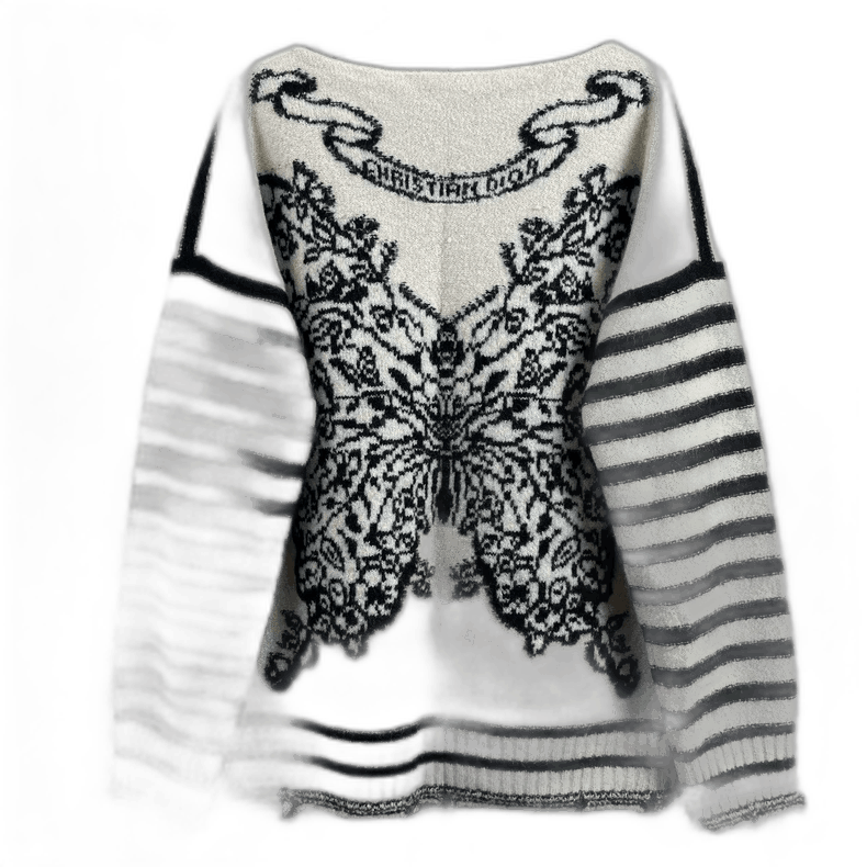 Dior Dior Black White Striped Butterfly Knit Sweater-2505 Size US S / EU 44-46 / 1 - 1 Thumbnail