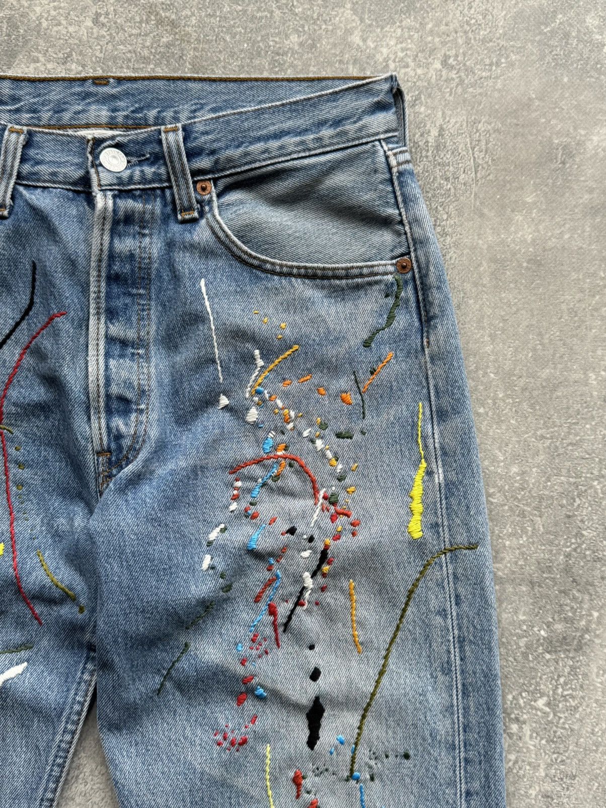 Levi's Hand Made Fake Embroidered Stains Jeans Levis 501 Size US 31 - 4 Thumbnail