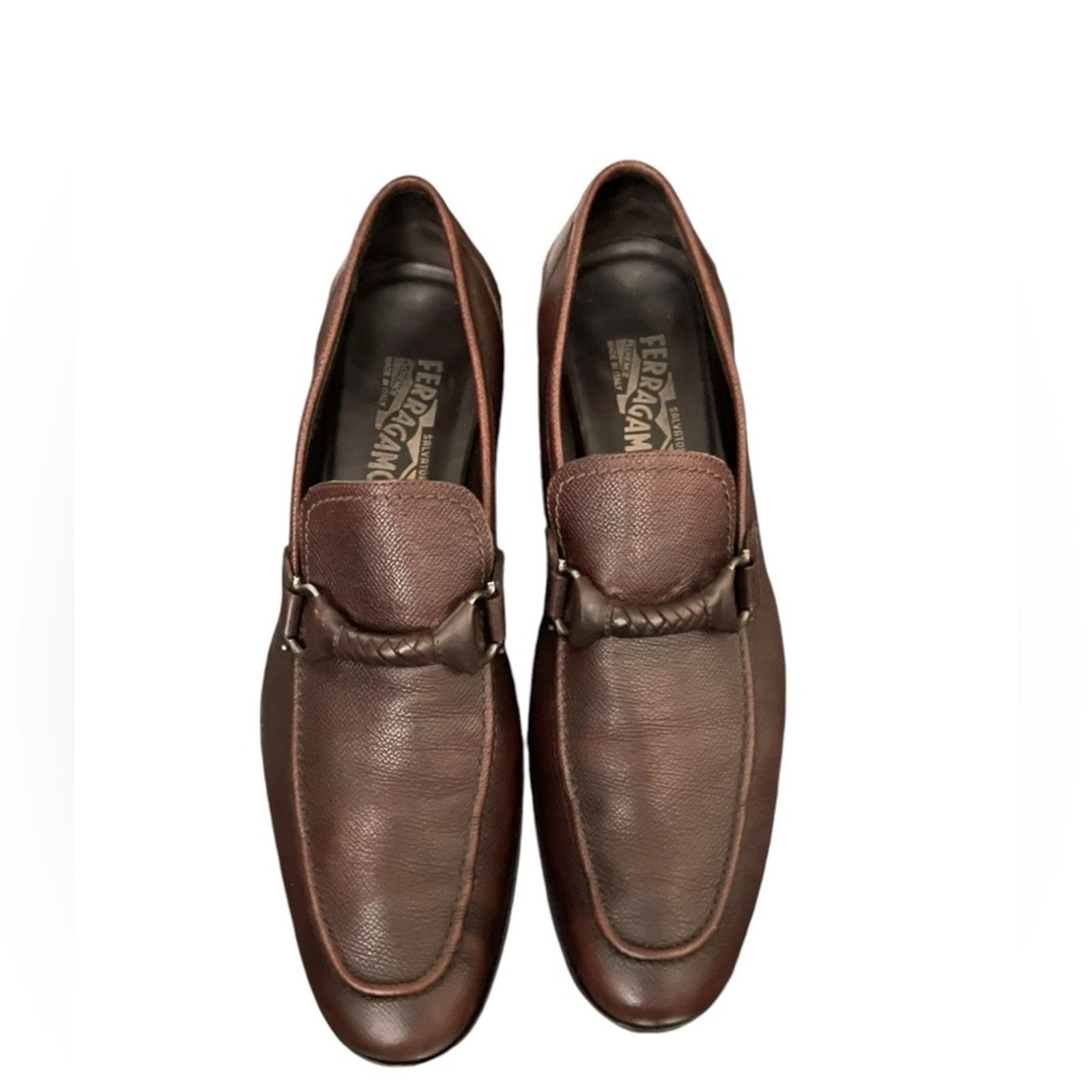 Salvatore Ferragamo SALVATORE FERRAGAMO Twist 12 D Dark Brown Pebble Loafers Size US 12 / EU 45 - 1 Thumbnail