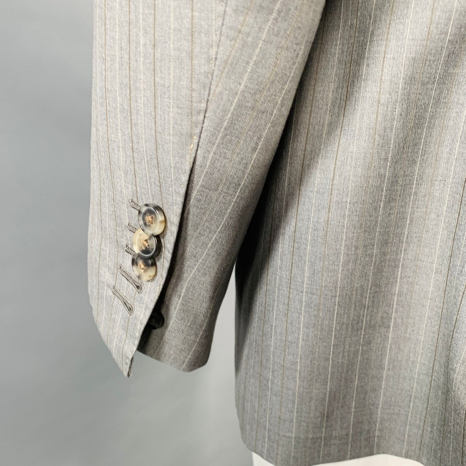 Other Grey Brown Pinstripe Single Breasted Sport Coat Vest Set Size 44R - 6 Thumbnail
