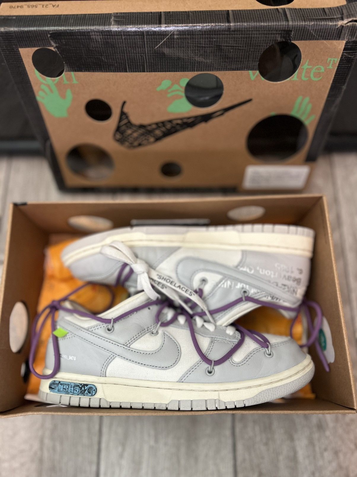 image of Nike Dunk Offwhite Lot 48 Shoes in White/Grey, Men's