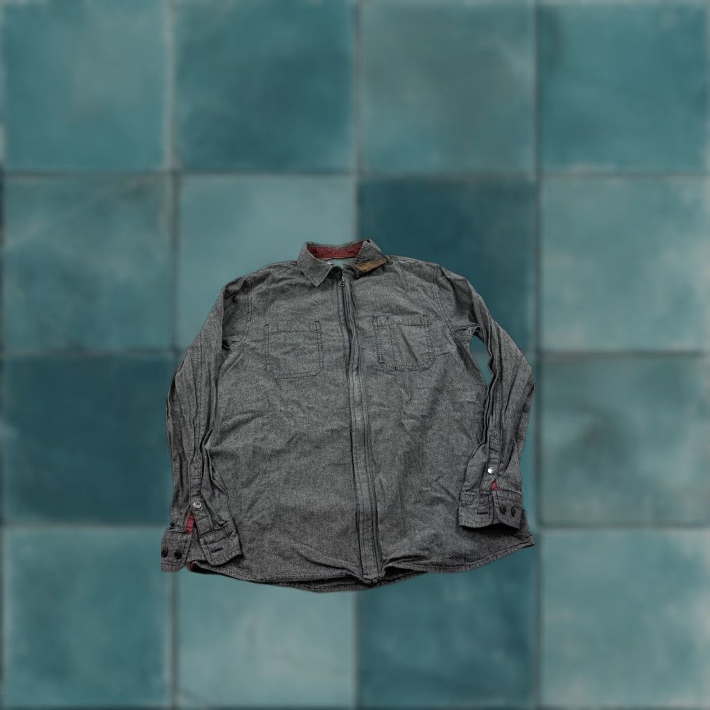 Carbon2Cobalt carbon2cobalt Shirt Mens Medium Gray Long Sleeve Zip Front Cotton Chambray Size US M / EU 48-50 / 2 - 1 Thumbnail