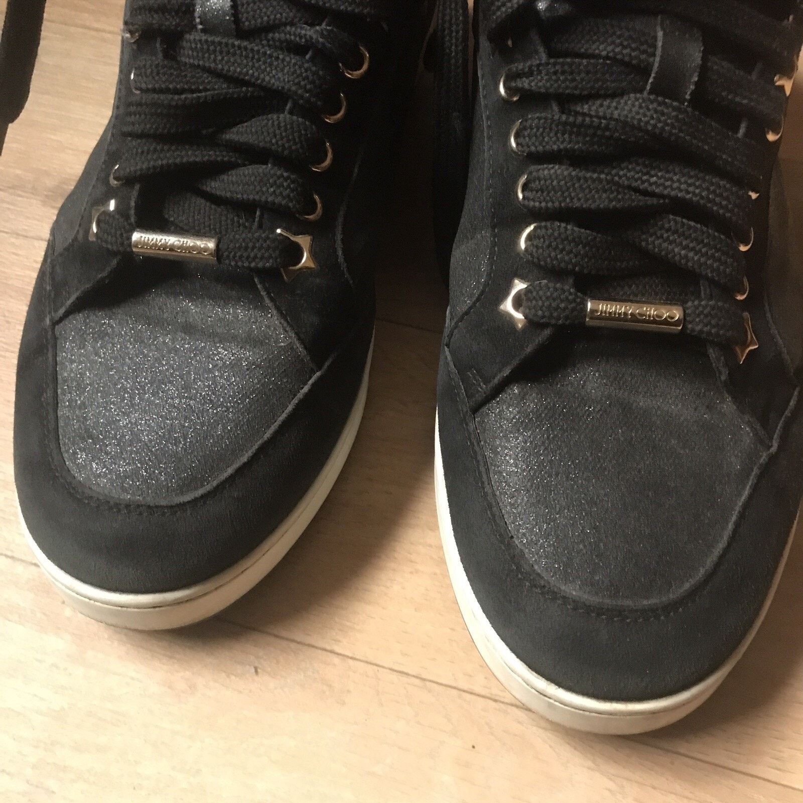 Jimmy Choo JIMMY CHOO Miami Sneaker SHOES glitter BLACK Leather WOMENS Size US 9 / IT 39 - 10 Thumbnail
