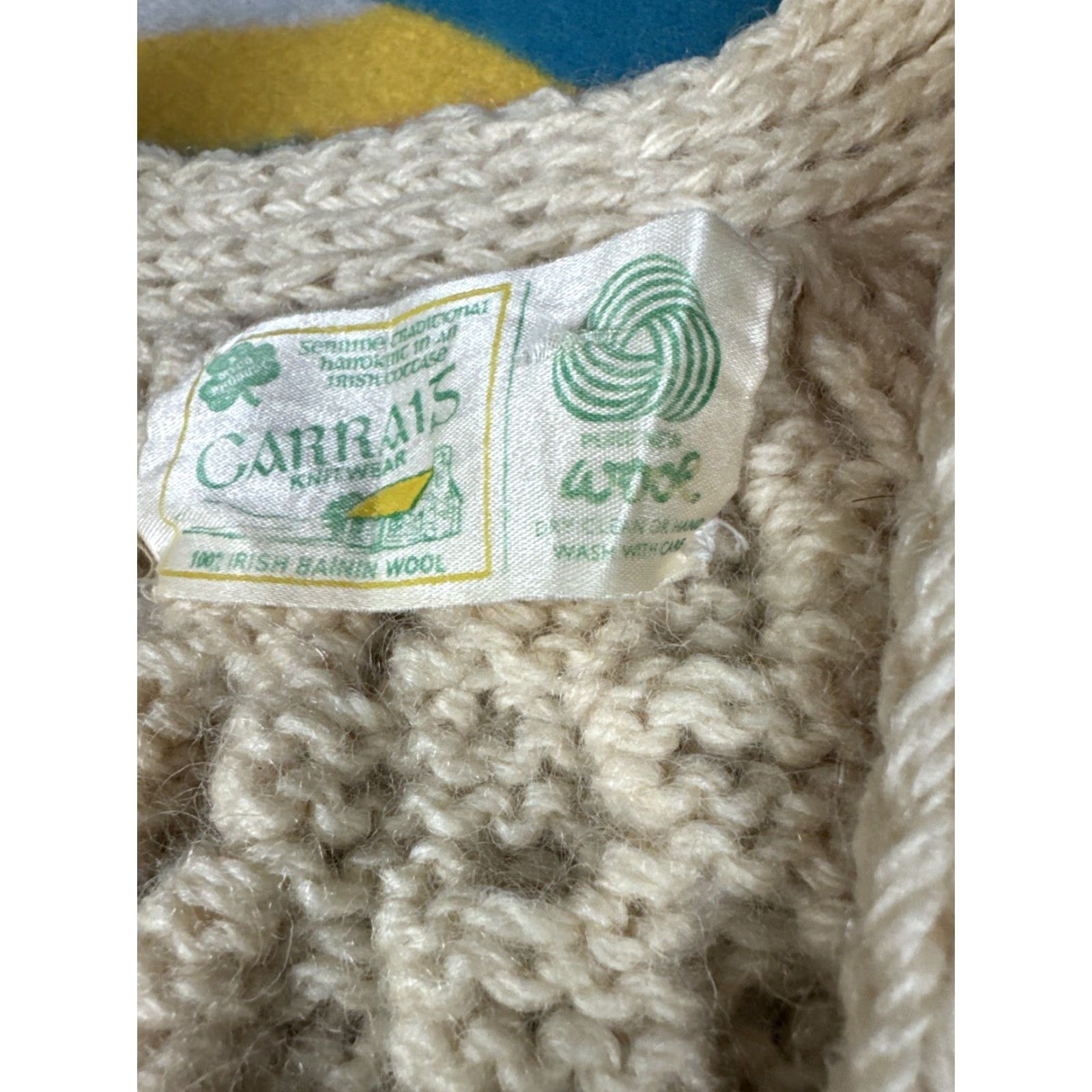 Vintage VINTAGE Carrais Irish Bainin Wool Fisherman Cardigan Sweater Cable Knit Ivory Mens Regular Long Sleeve Buttoned Knit Size US M / EU 48-50 / 2 - 5 Thumbnail