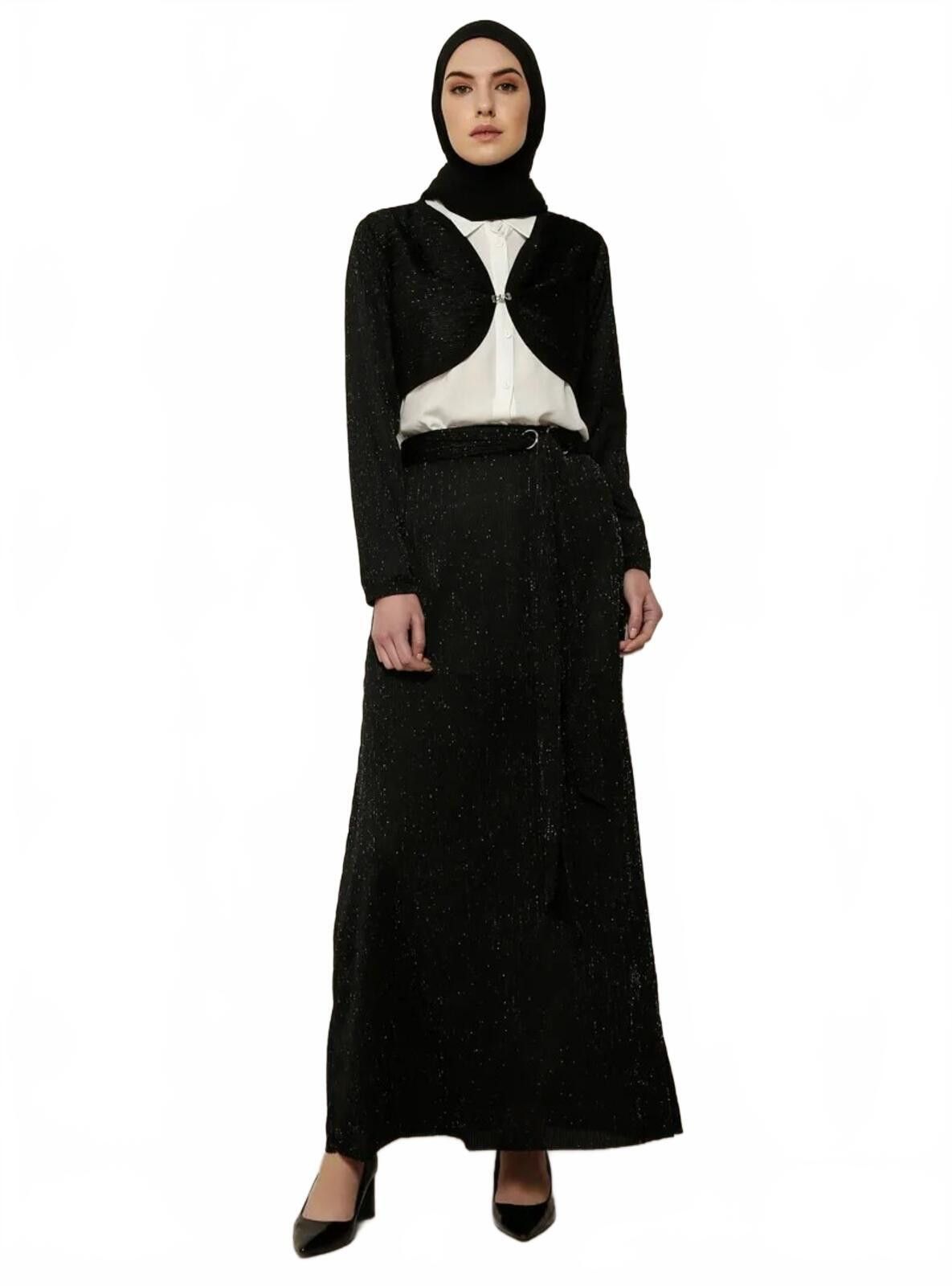 The Unbranded Brand Elegant Black Long Skirt with Belt and Matching Bolero Size S / US 4 / IT 40 - 1 Thumbnail