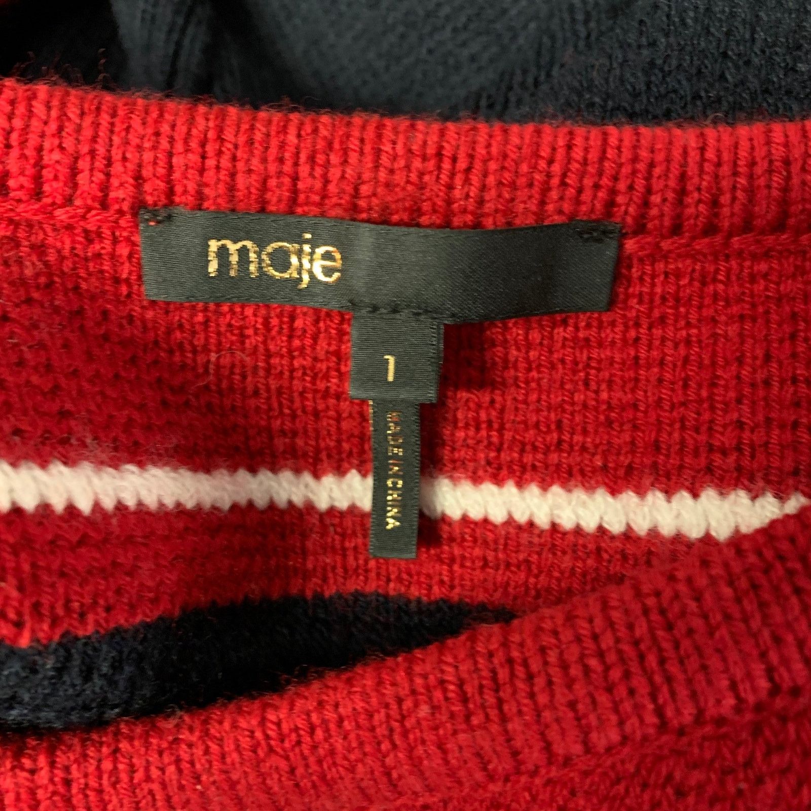 Maje MAJE Size S Navy Red Wool Blend Stripe Crew-Neck Sweater Size S / US 4 / IT 40 - 6 Thumbnail