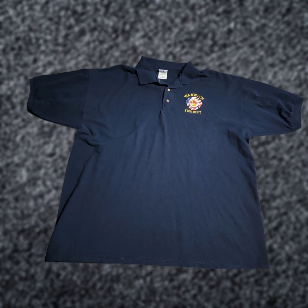 Vintage Vintage 1990s Fire Department Polo Shirt Men Blue Embroidered Warwick RI Uniform Collectible Size US XL / EU 56 / 4 - 1 Thumbnail