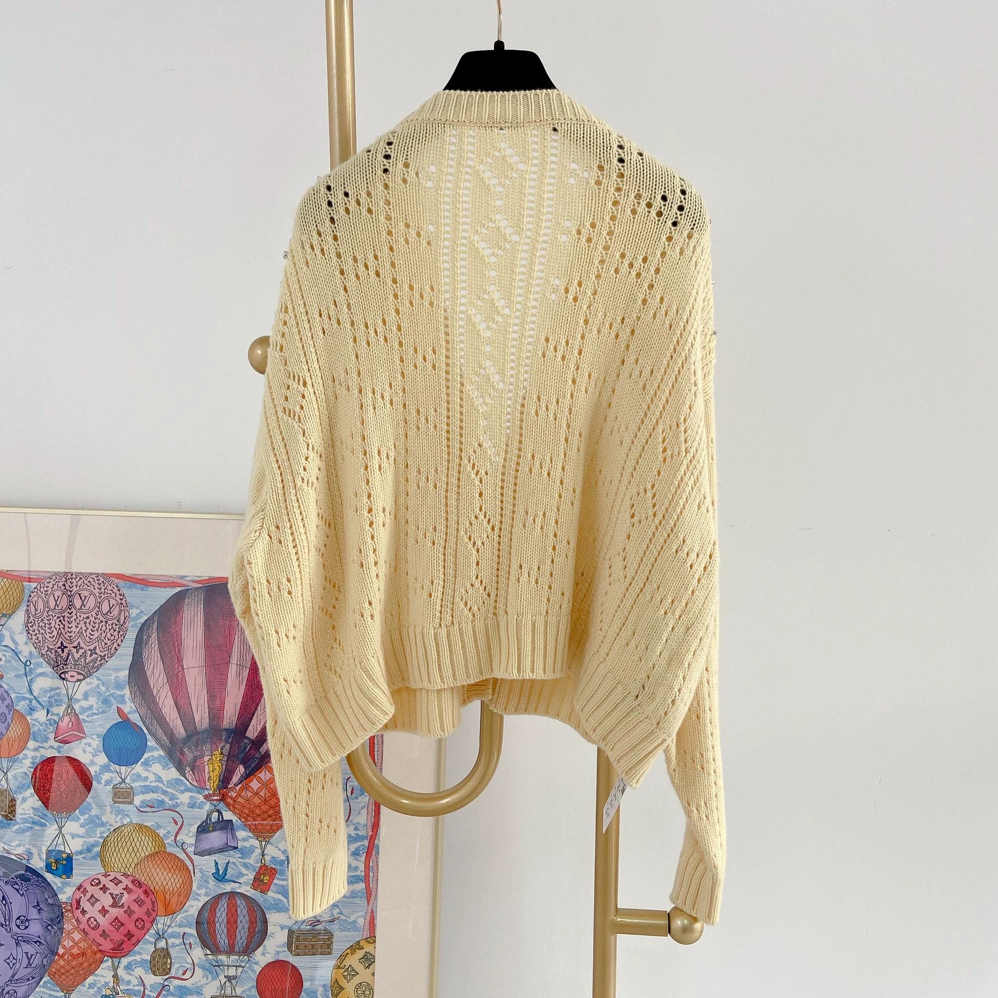 Miu Miu MIU MIU Heavy Crystal Yellow Knit Cardi Women's 40 Size S / US 4 / IT 40 - 3 Thumbnail