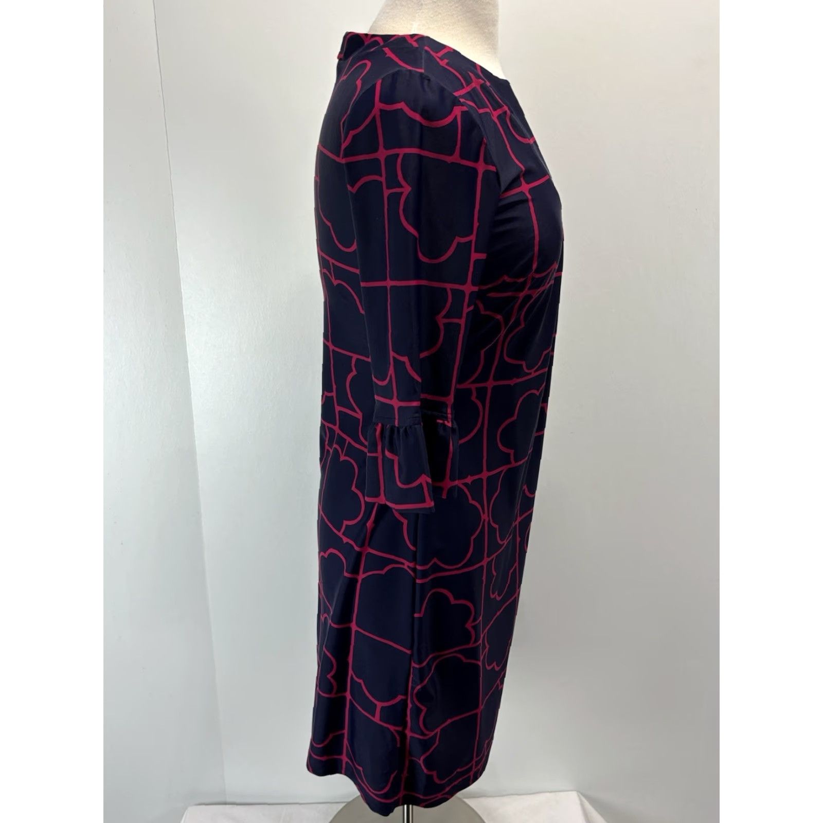 Vintage Jude Connally Blue Geometric Shift Dress U-Neck Ruffle Cuff Small Womens Size S / US 4 / IT 40 - 4 Thumbnail