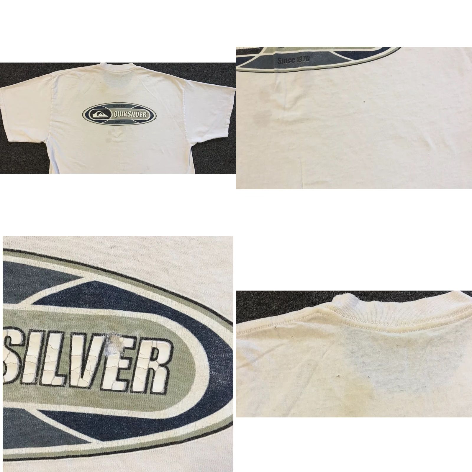 Billabong VINTAGE Quiksilver Thrashed Faded Distressed Shirt L Surf Skate Grunge Punk 90s Y2K Ocean Pacific Hawaii Destroyed Spellout White Mens T-Shirt Size US L / EU 52-54 / 3 - 10 Thumbnail