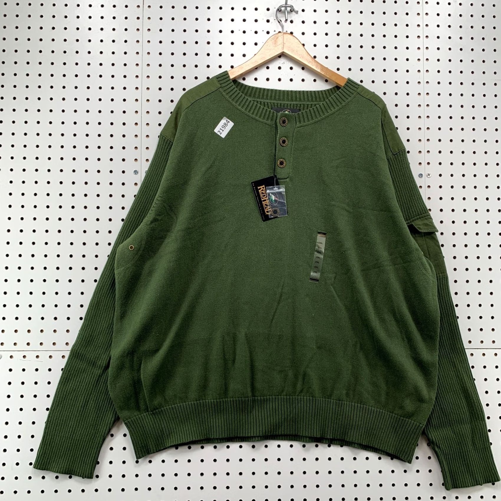 Vintage RedHead Sweater Mens 2XL Green NEW Henley Button Ribbed Knit 5x30 Pullover Size US XXL / EU 58 / 5 - 5 Thumbnail