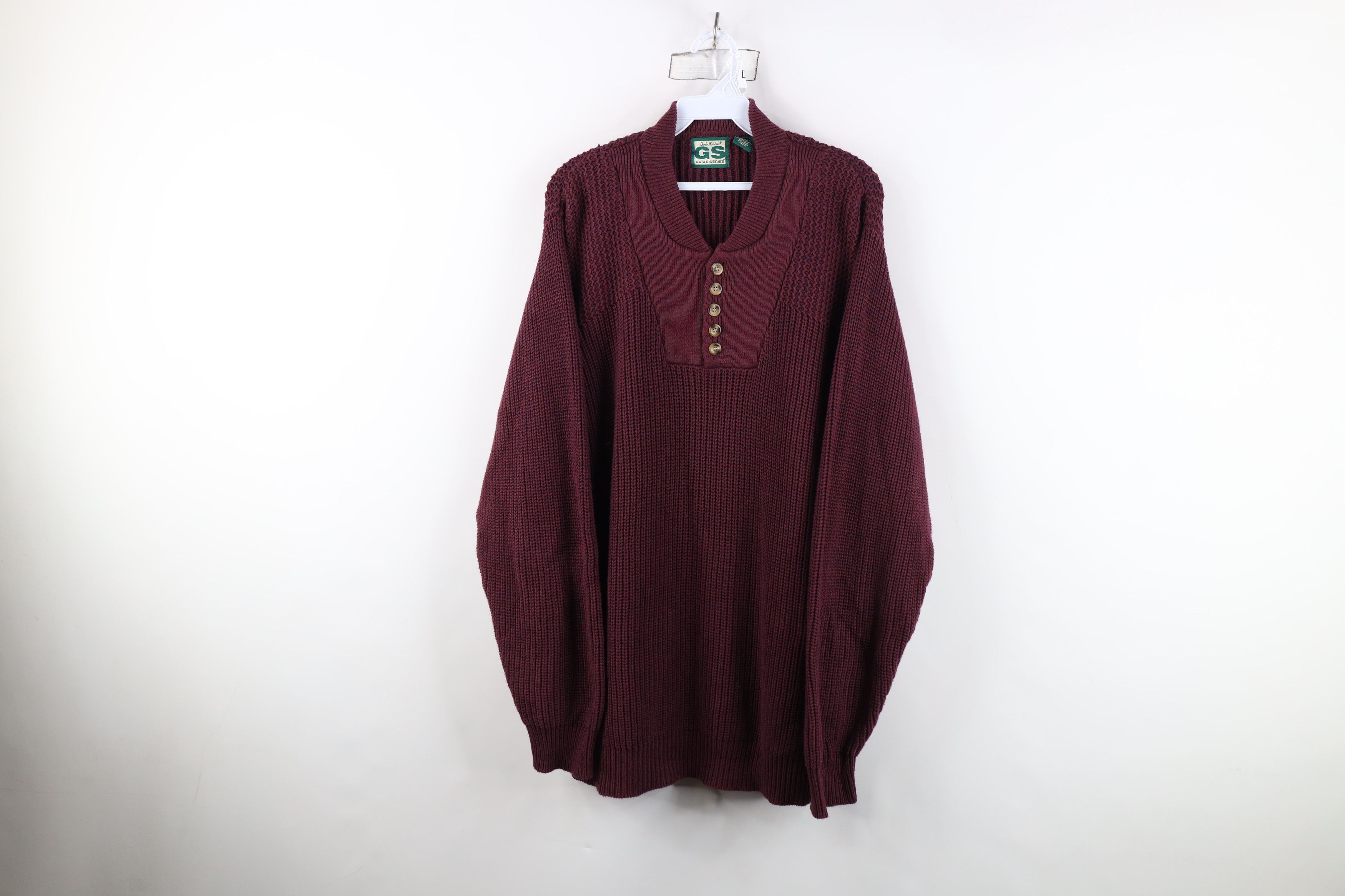 Vintage Vintage 90s Streetwear Cotton Ribbed Knit Henley Sweater Red Size US XL / EU 56 / 4 - 1 Thumbnail
