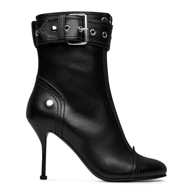 o1g2r1mq0824 Heeled Biker Boots in Black & Silver