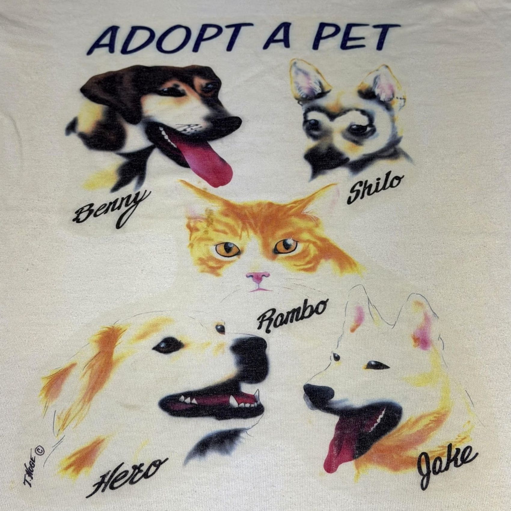 Fruit Of The Loom VINTAGE Fruit Of The Loom Shirt Mens Large White Adopt A Pet Dog Cat Tee 90s Size US L / EU 52-54 / 3 - 4 Thumbnail