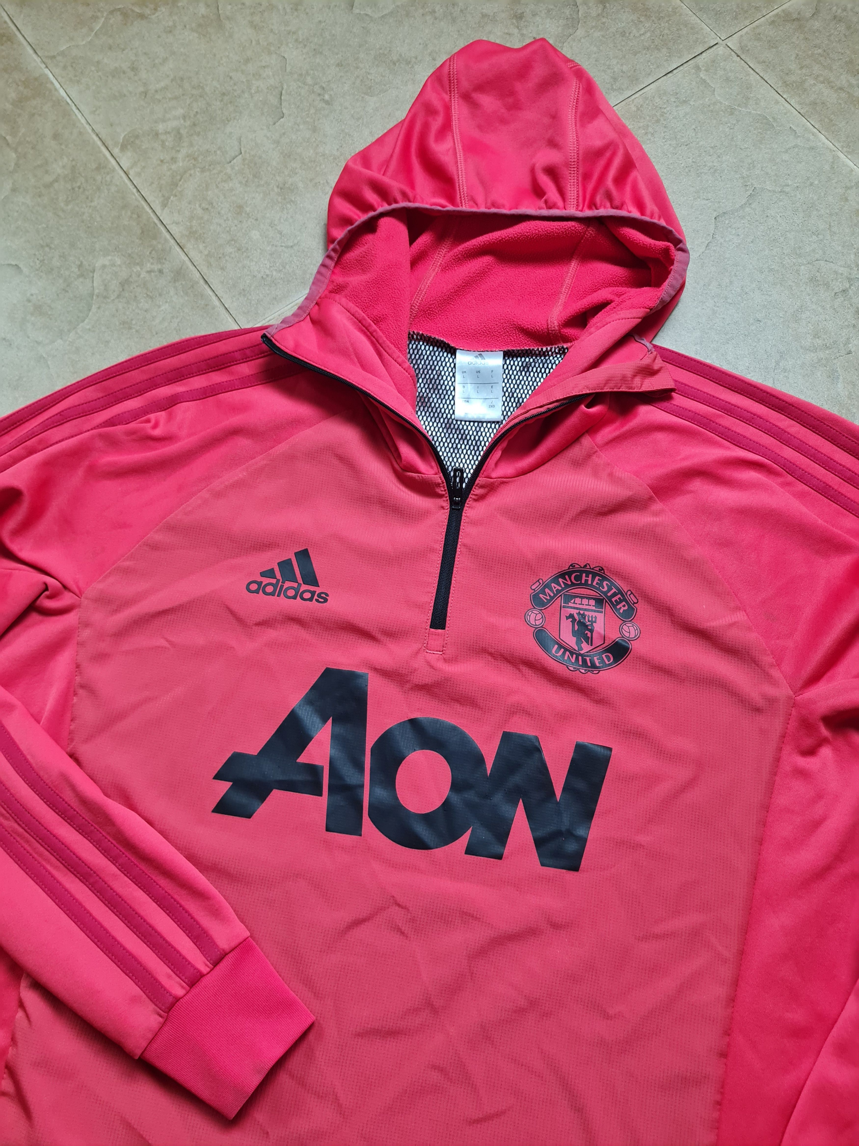 Adidas Adidas 2018-19 Manchester United 1/4 Zip Hooded Training Top Size US L / EU 52-54 / 3 - 2 Thumbnail