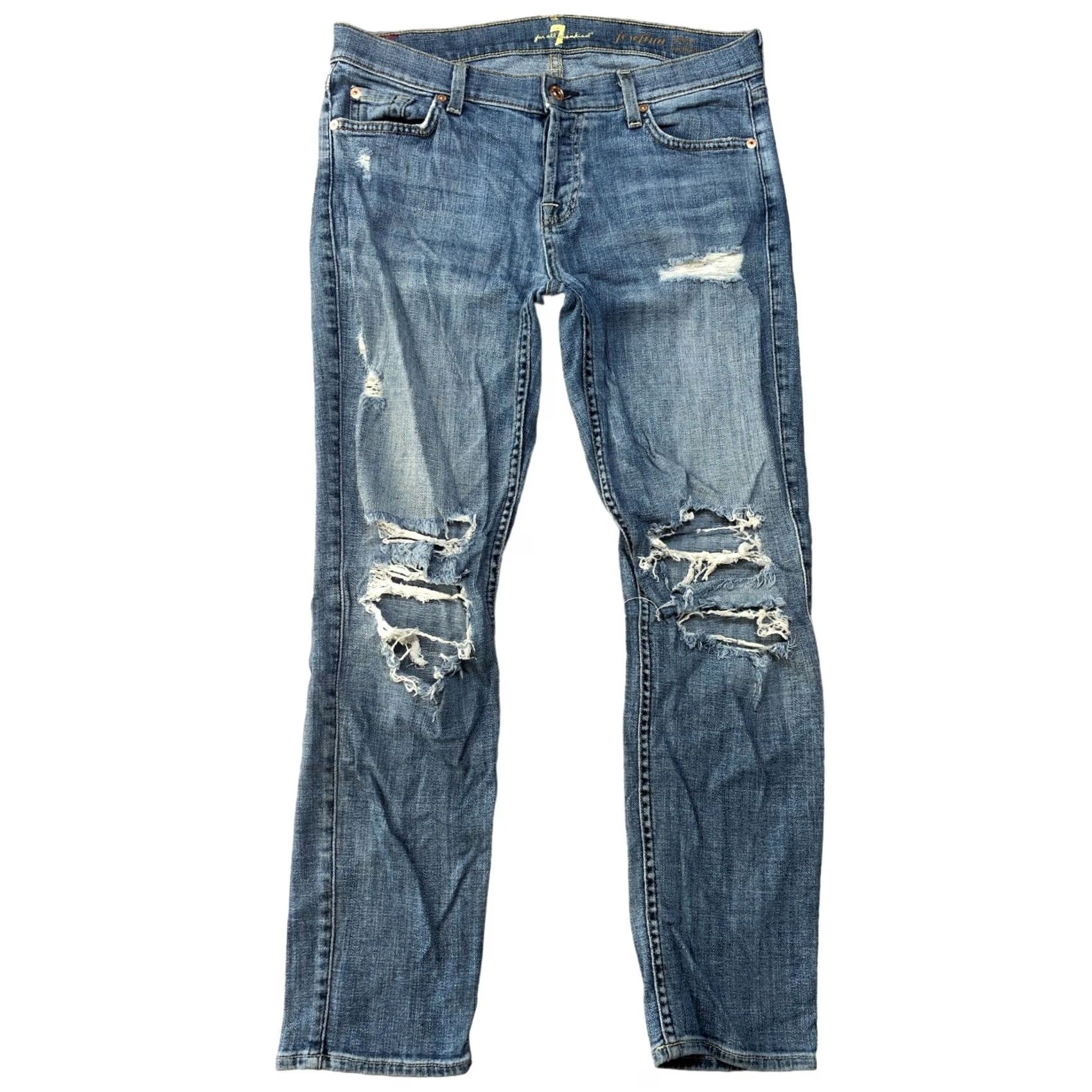 7 For All Mankind 7 For All Mankind Josefina Skinny Boyfriend Jeans Women 26 X 27 Blue Distressed Denim Size 26" / US 2 / IT 38 - 2 Thumbnail