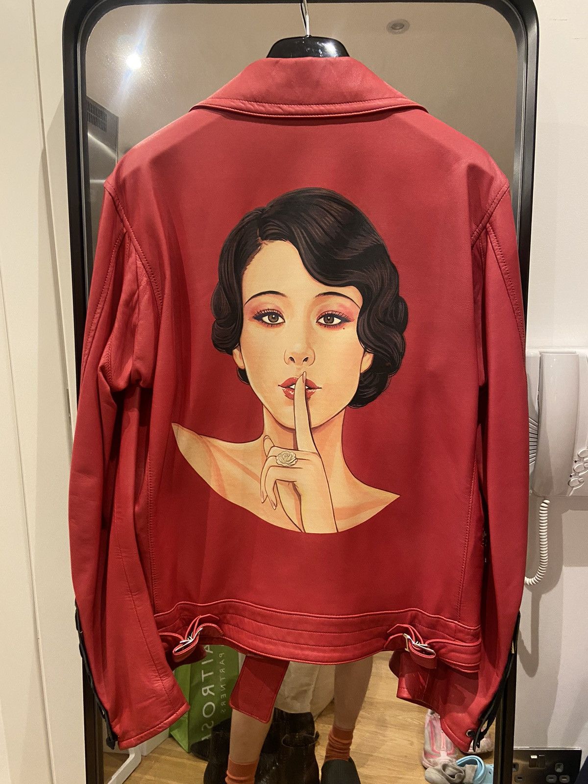 yokko赤ジャケット Yohji Yamamoto Yohji Yamamoto women print biker leather
