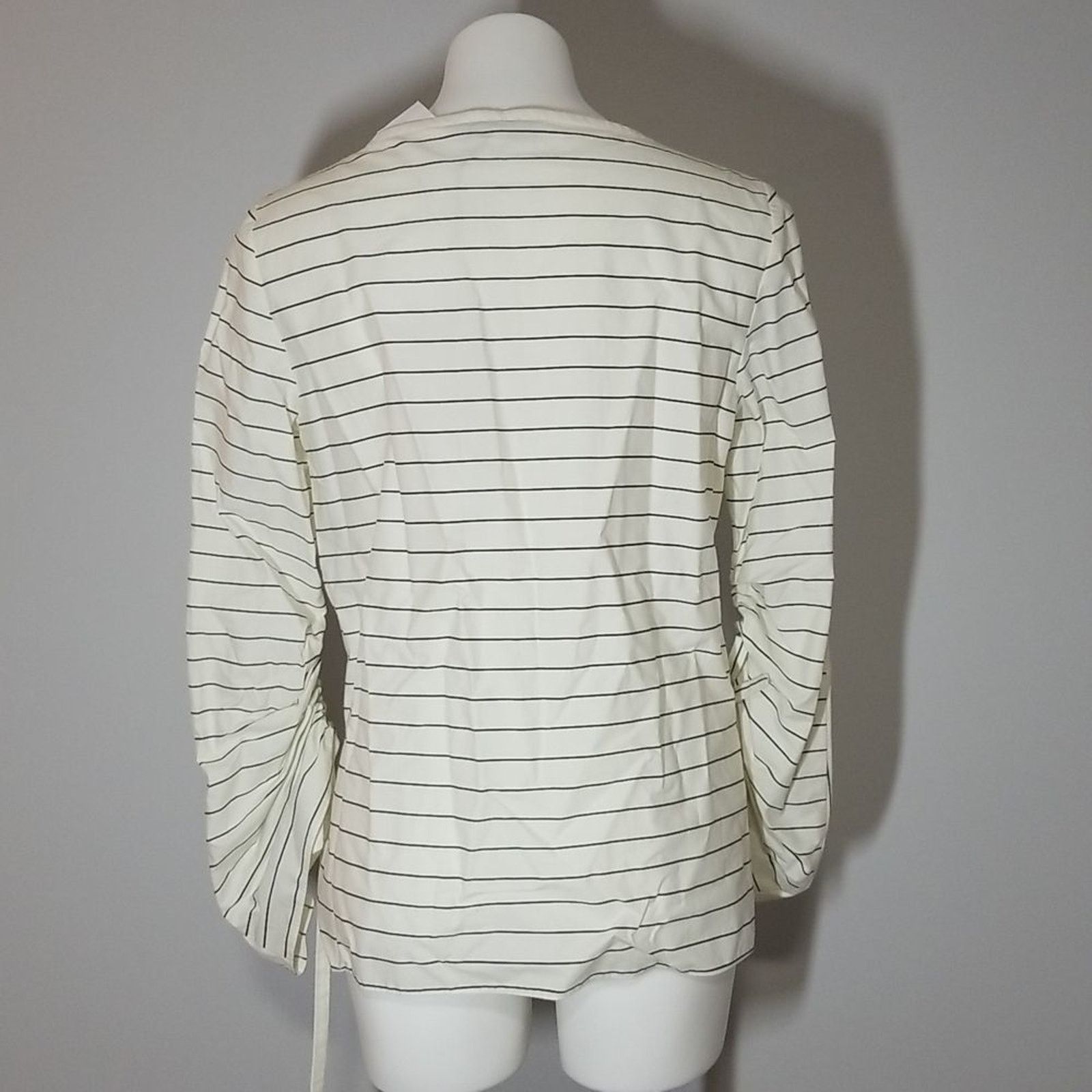 Tibi Tibi Ivory Striped Poplin Cotton Long Sleeve Blouse Size S / US 4 / IT 40 - 5 Thumbnail