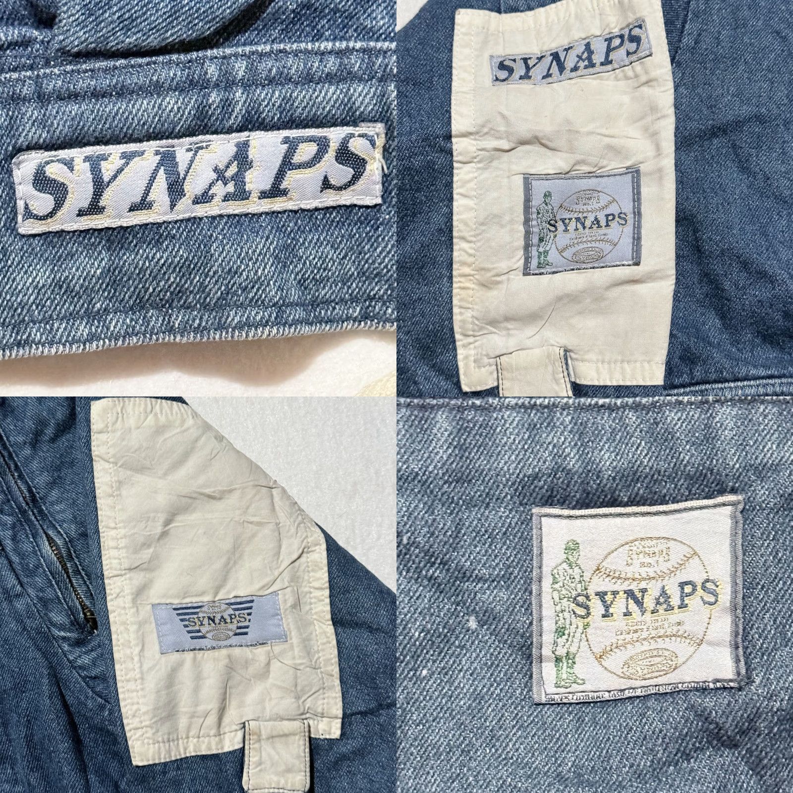 Denime VINTAGE Synaps Denim Jacket White Contrast Panels Logo Patch Applique XL Men Brown? Size US XL / EU 56 / 4 - 9 Thumbnail