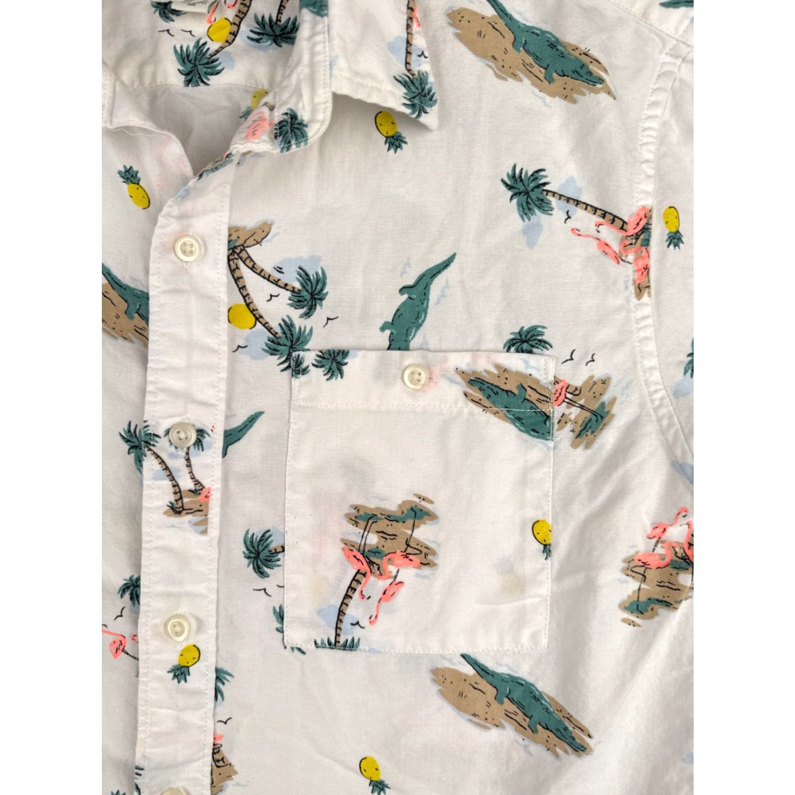 American Eagle Outfitters VINTAGE American Eagle Shirt Adult Medium White Hawaiian Pineapple Flamingo Croc 100% Cotton Mens Size US M / EU 48-50 / 2 - 6 Thumbnail