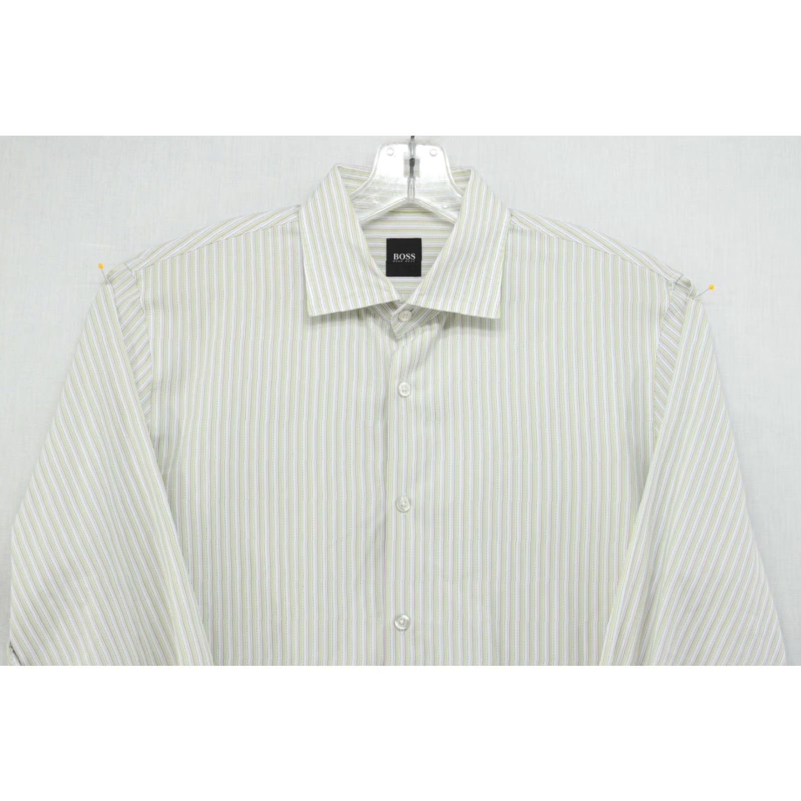 Hugo Boss HUGO BOSS Shirt Button-Up Striped Green Men's Large Cotton Casual Preppy Modern Vintage No N/A Size US L / EU 52-54 / 3 - 2 Thumbnail