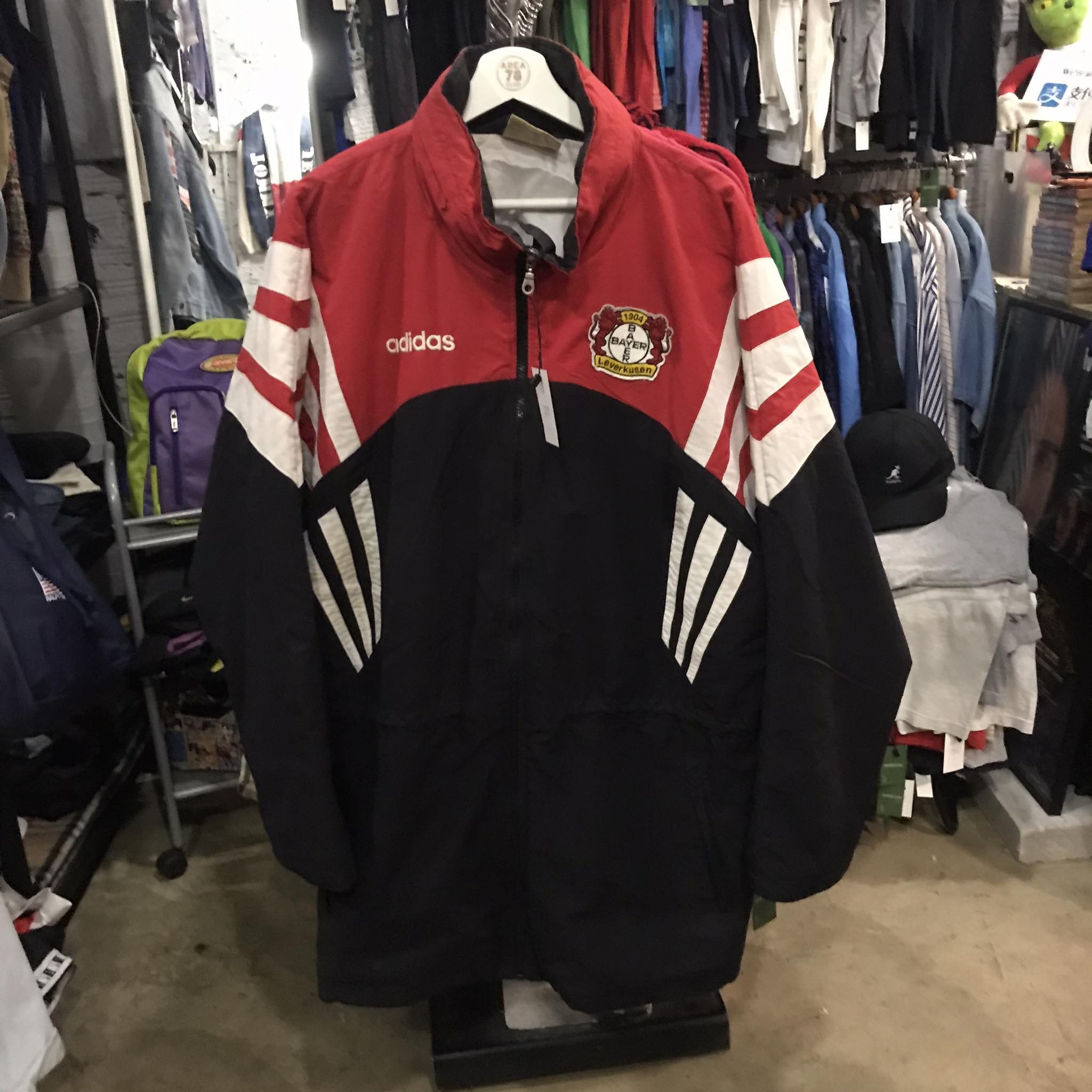 image of Adidas Bayer 04 Leverkusen Parka Jacket Logo 90's in Black Red White, Men's (Size Large)