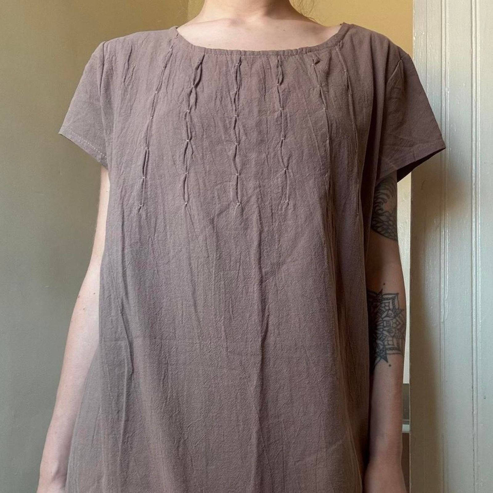 Other Brown Linen Simple Shift Dress Large Cottagecore Natural Size L / US 10 / IT 46 - 8 Thumbnail
