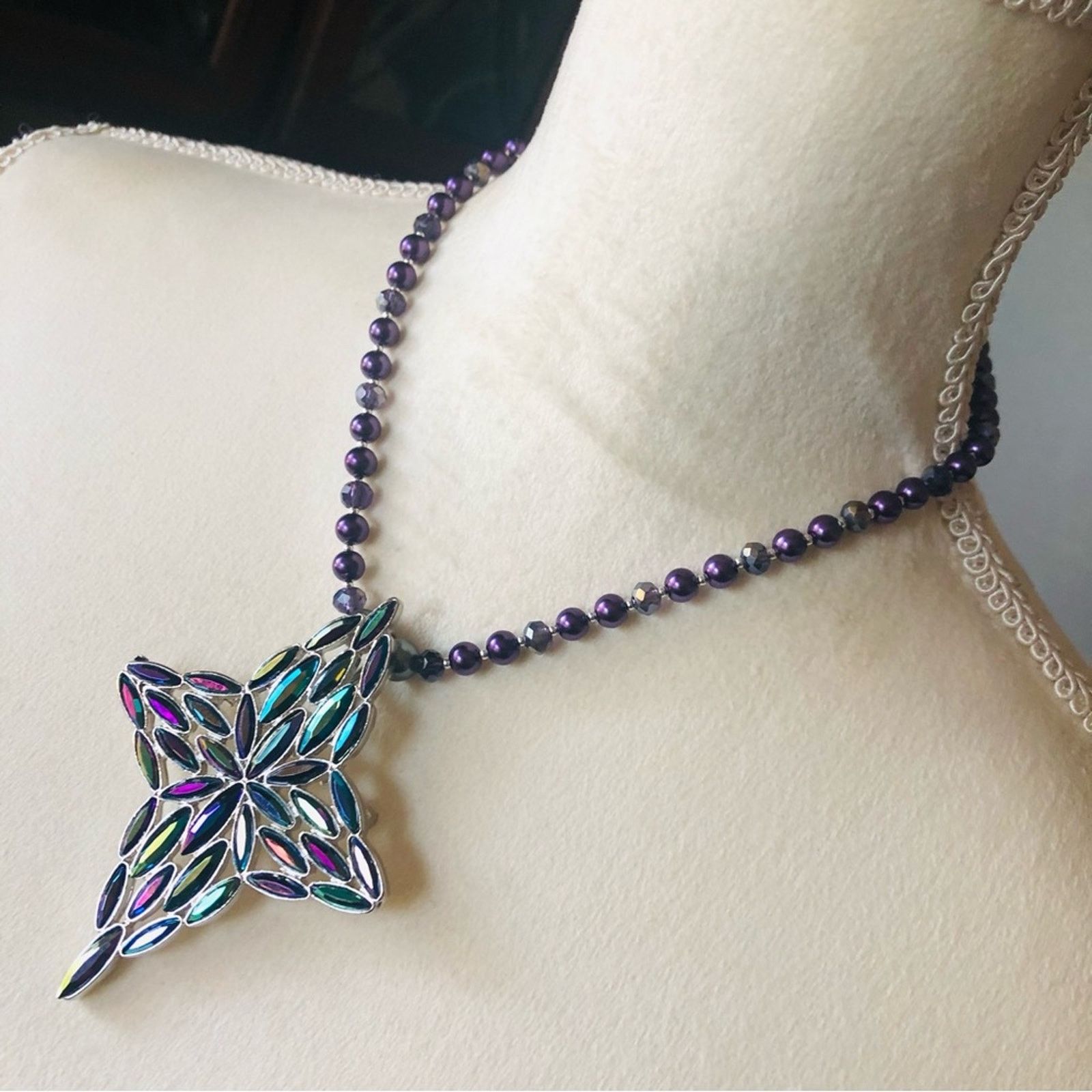 Handmade Handcrafted repurpose marquis stone cross Pearl necklace Size ONE SIZE - 5 Thumbnail