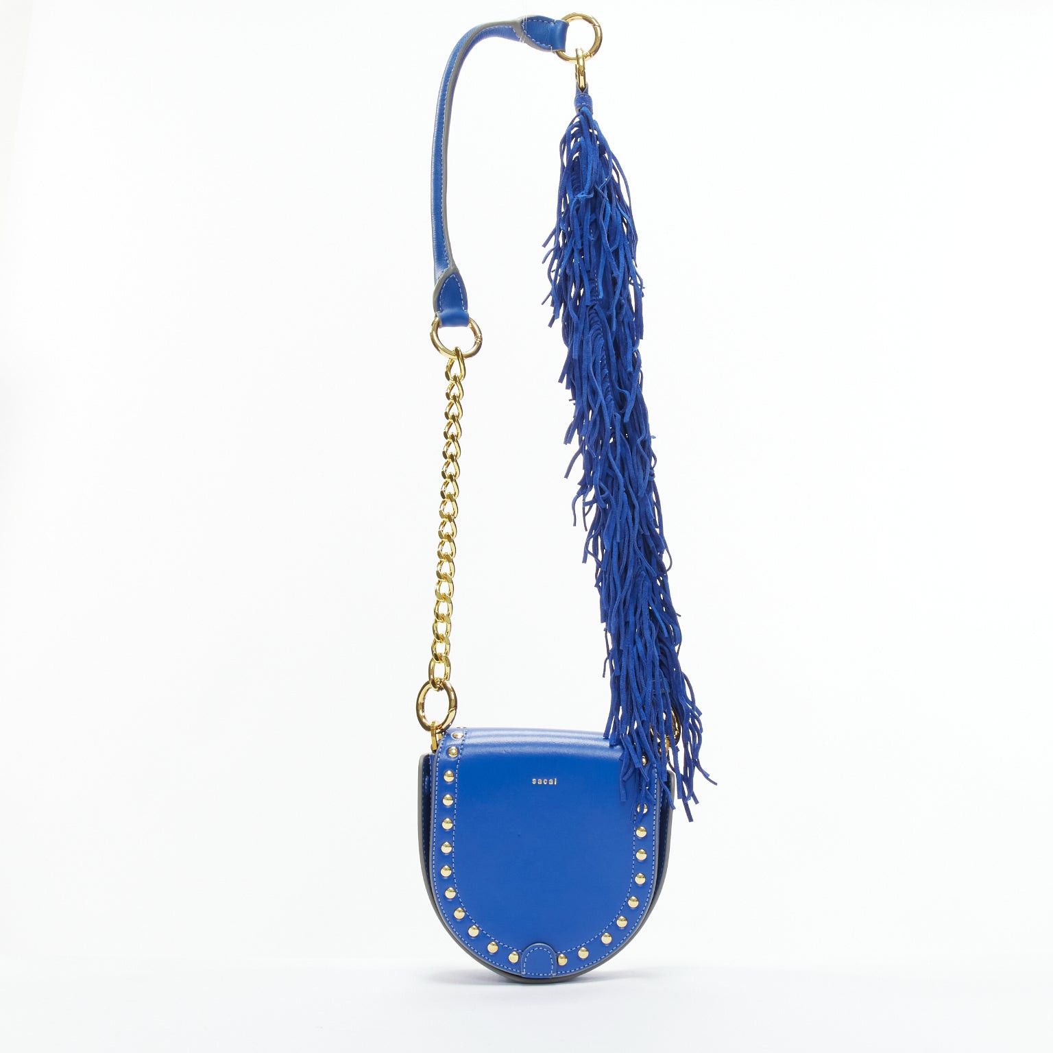 Sacai SACAI Horseshow cobalt blue leather suede fringe studs crossbody bag Size ONE SIZE - 1 Thumbnail