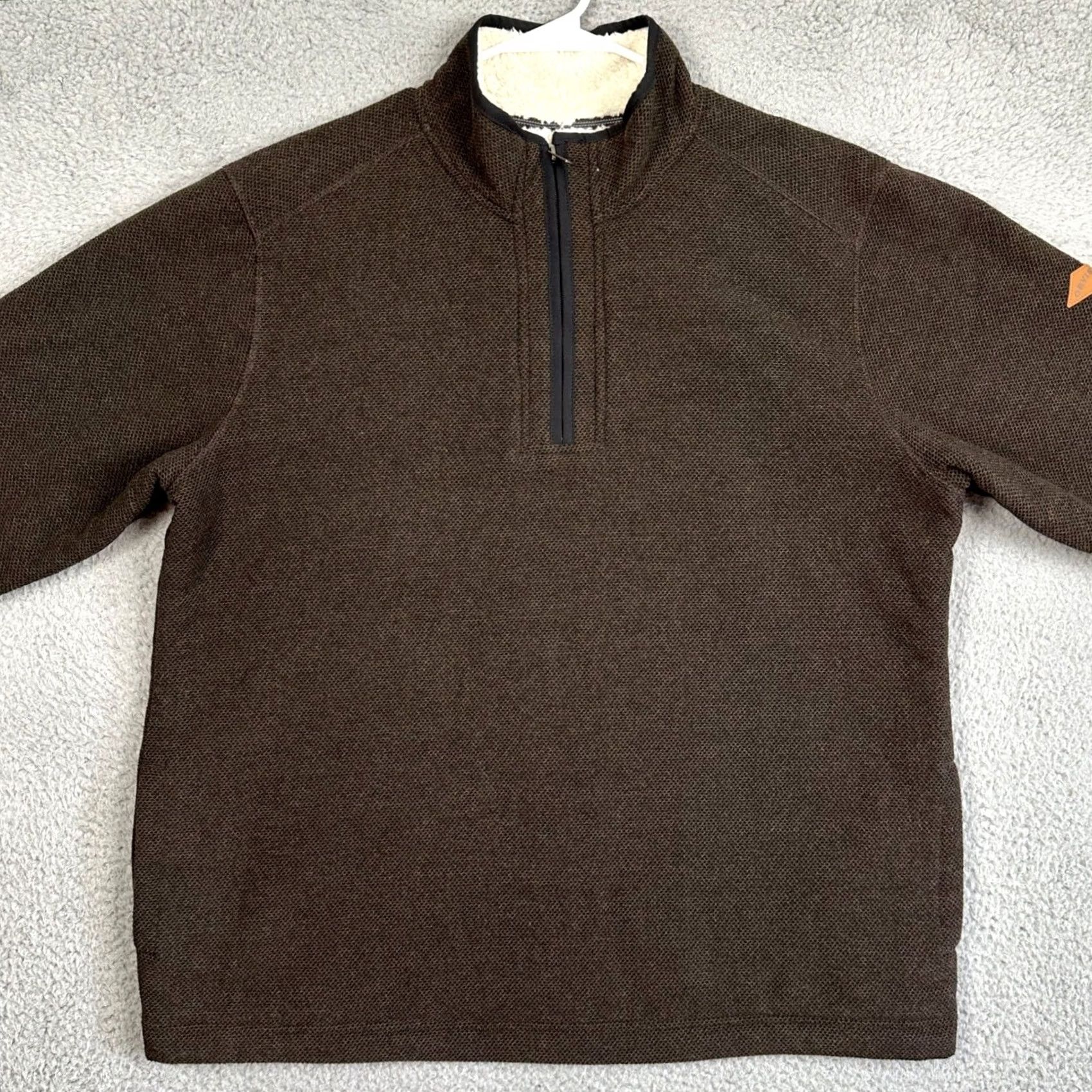 Orvis Orvis Fleece Lined Sweater Mens XL Brown Pullover Quarter Zip Textured Knit EUC Size US XL / EU 56 / 4 - 3 Thumbnail