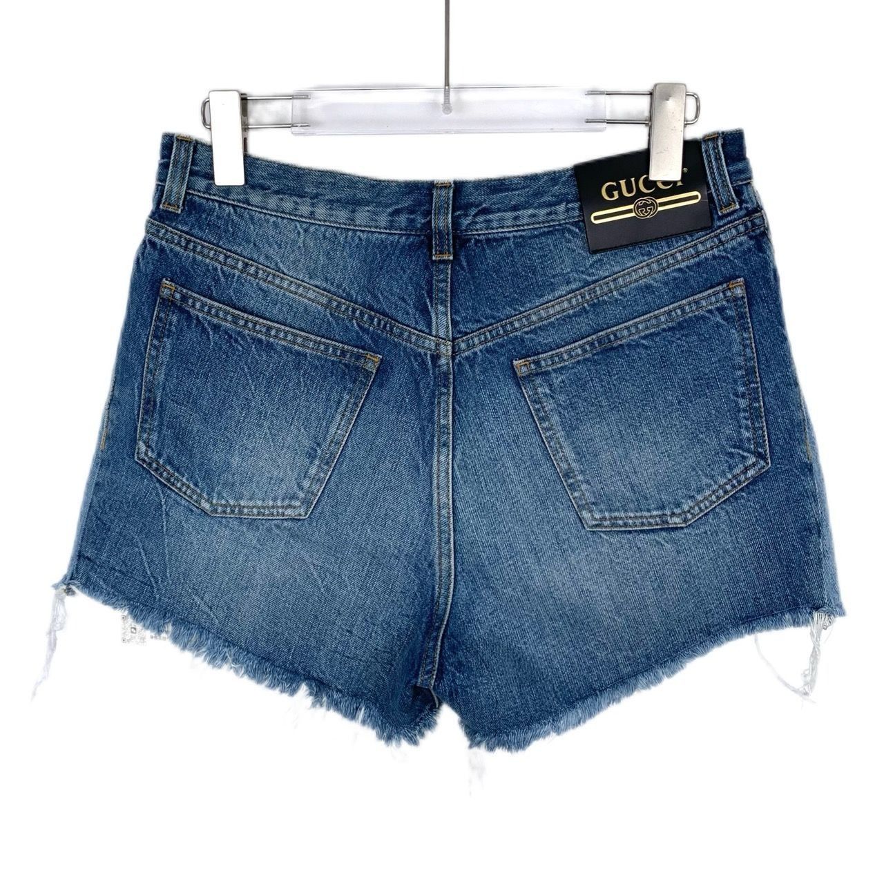 Gucci Gucci Womens High-Waisted Distressed Denim Shorts With Raw E Size 32" / US 10 / IT 46 - 2 Thumbnail