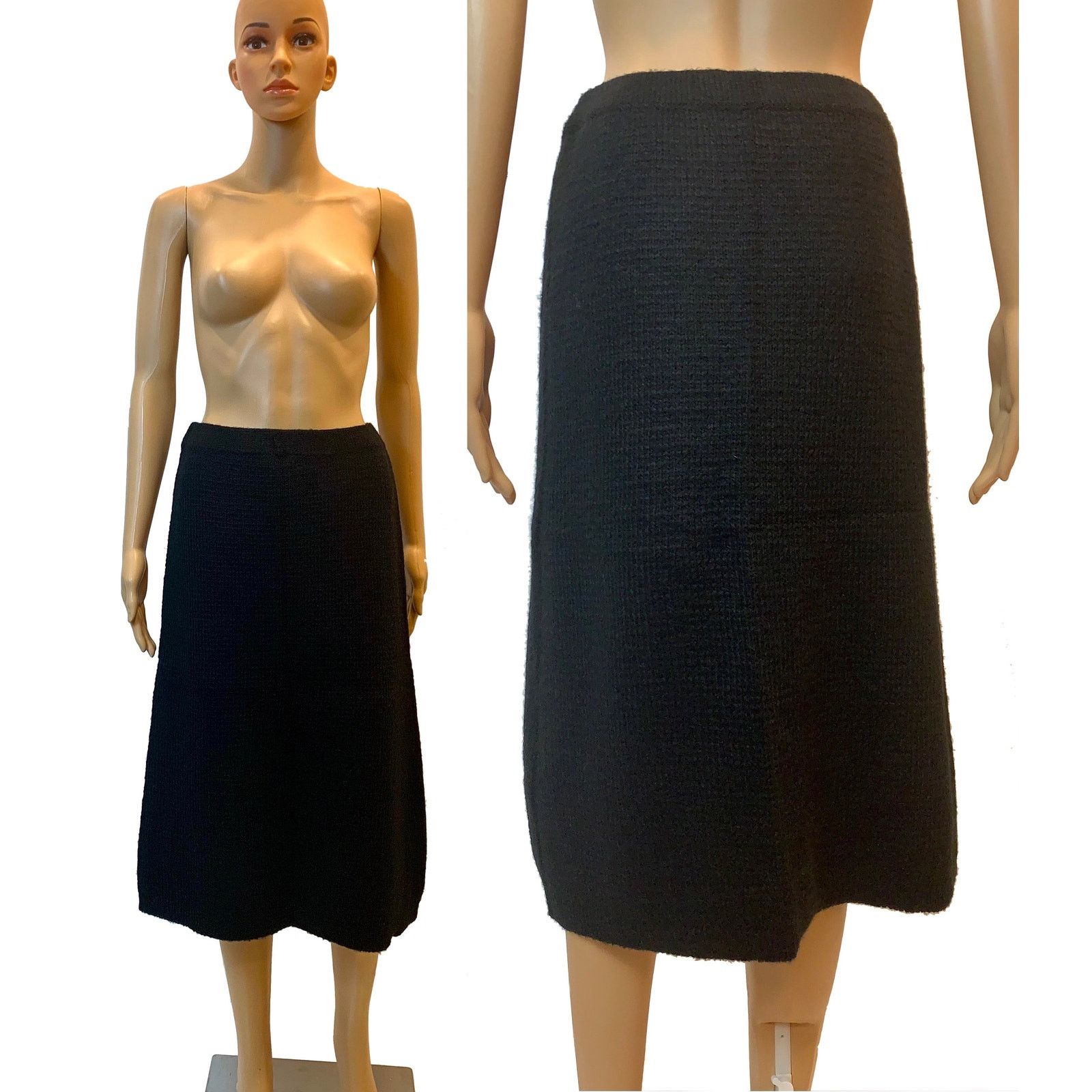 Seditionaries × Vintage 70s 80s Black Knit Boucle Midi Skirt Textured Knit | M Size 29" - 1 Thumbnail