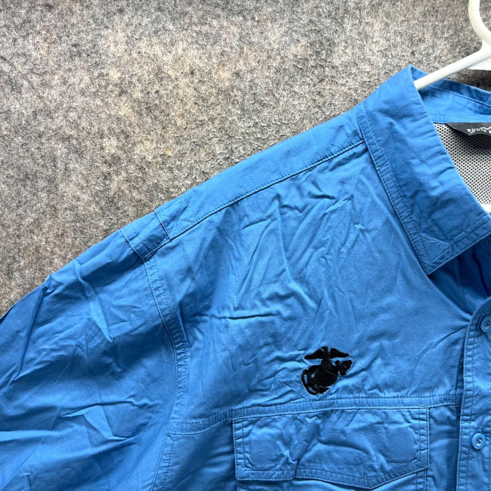 Eddie Bauer VINTAGE Eddie Bauer Shirt Mens XL Blue Button-Down Vented USMC Marines Patch Fishing Button-Up Collared Short Sleeve Regular Fit Size US XL / EU 56 / 4 - 7 Thumbnail