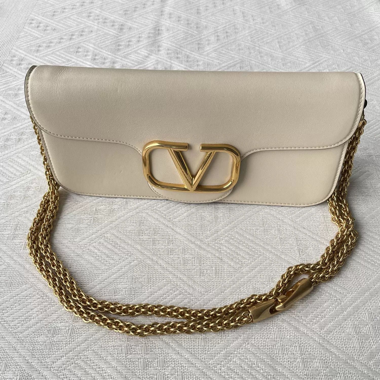 Valentino Locò Gold Logo Leather Bag in White, Women's