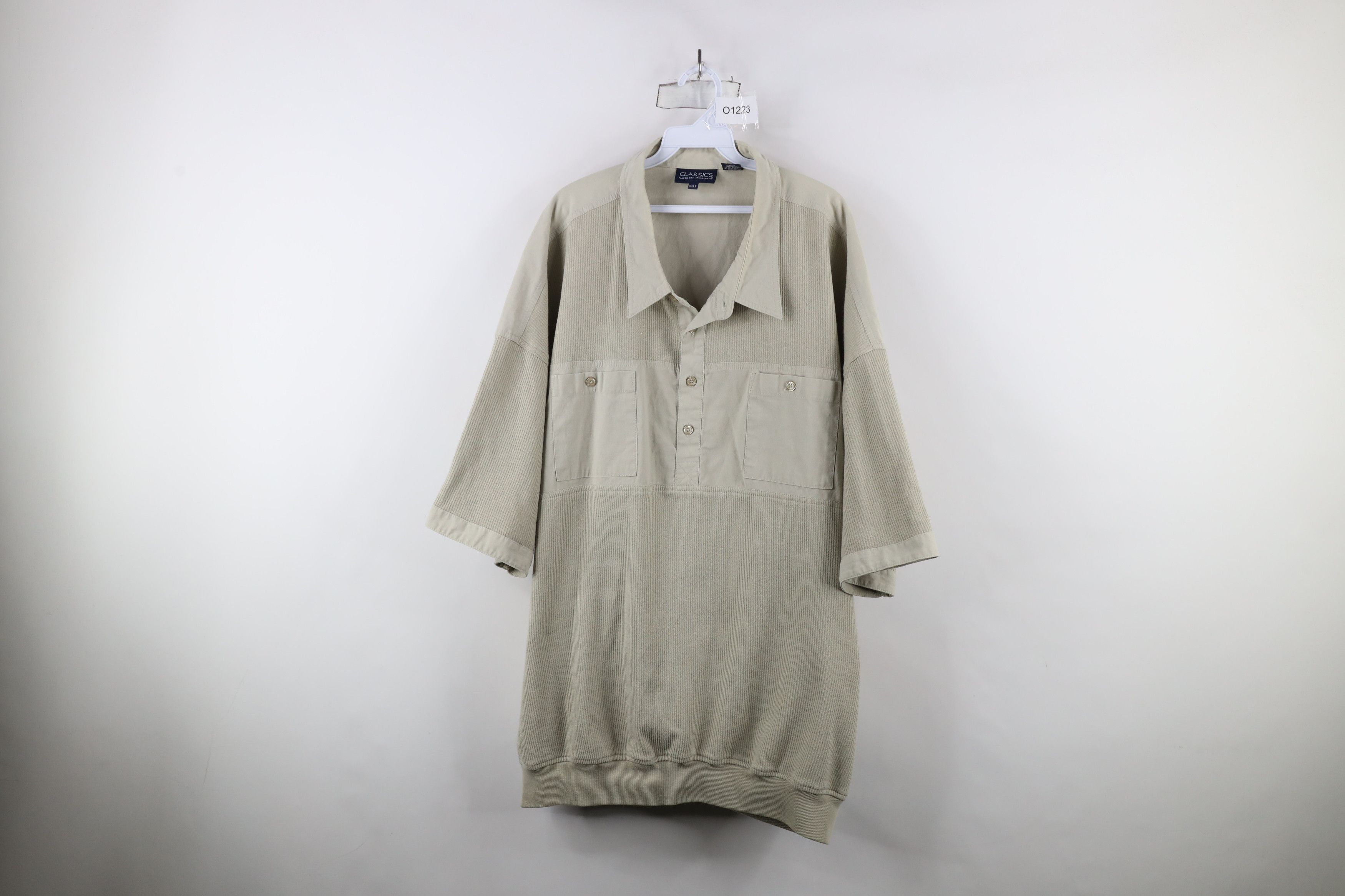 Vintage Vintage 90s Streetwear Ribbed Knit Pullover Polo Shirt Beige Size US XXL / EU 58 / 5 - 1 Thumbnail