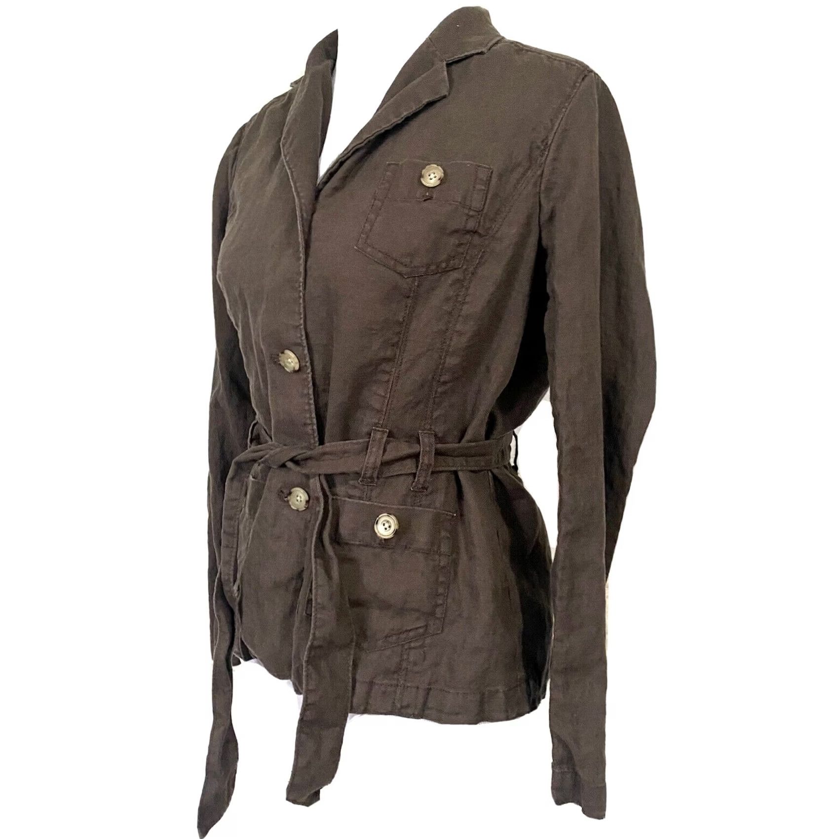 Eddie Bauer Eddie Bauer Women’s Linen Jacket Utility Belted Brown Button Front Sz Petite 10 Size L / US 10 / IT 46 - 2 Thumbnail