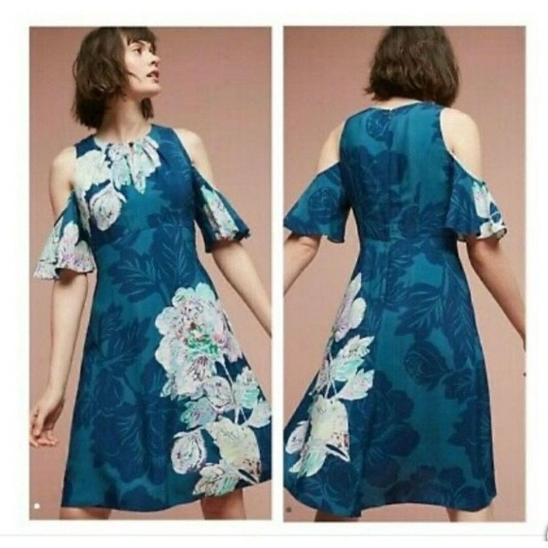 Other Maeve 2 Teal Cold Shoulder Floral A-Line Dress Romantic Femi Size XS / US 0-2 / IT 36-38 - 8 Thumbnail