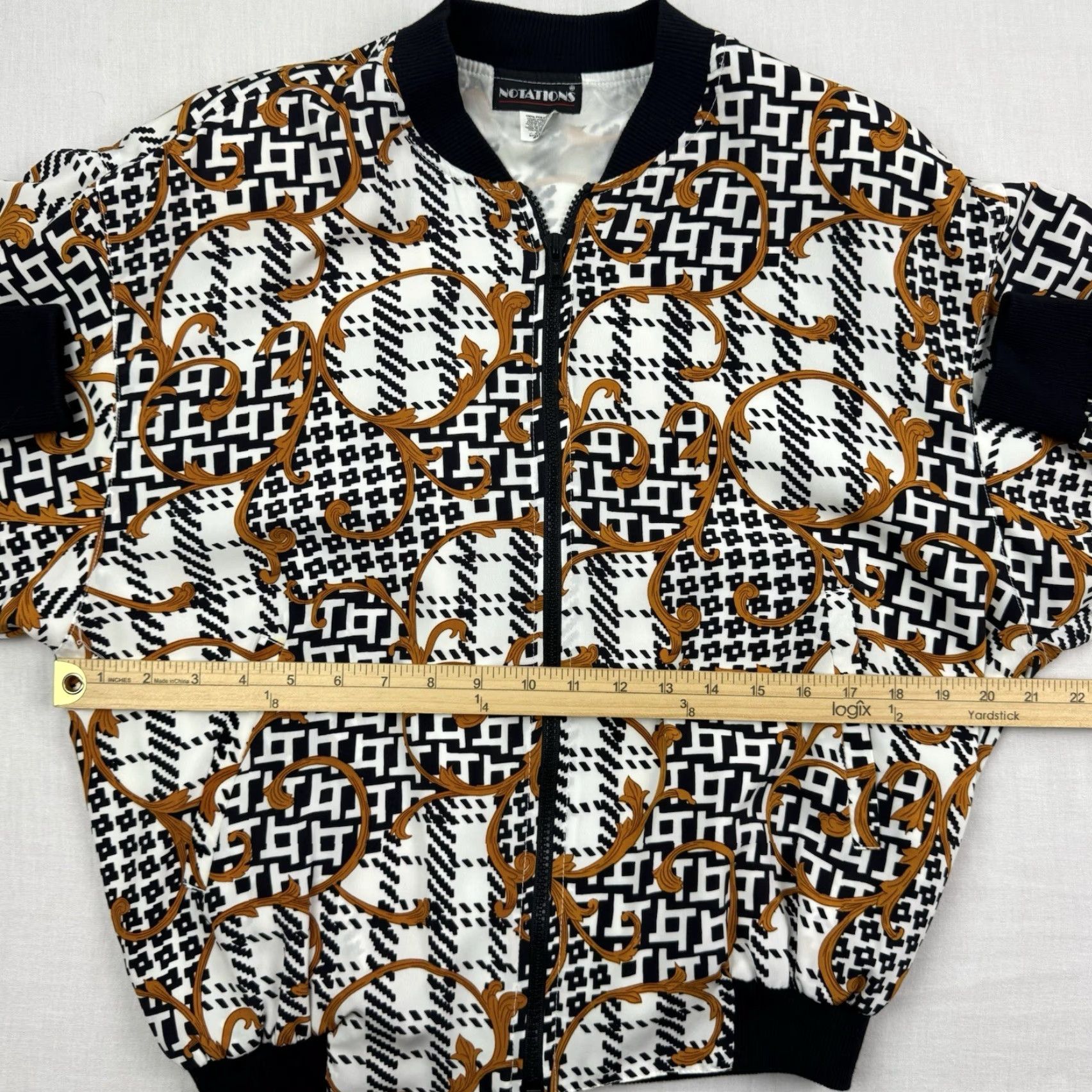 Vintage Vintage Notations Satin Jacket Womens Small All Over Print Full Zip Classic 80s Size S / US 4 / IT 40 - 6 Thumbnail