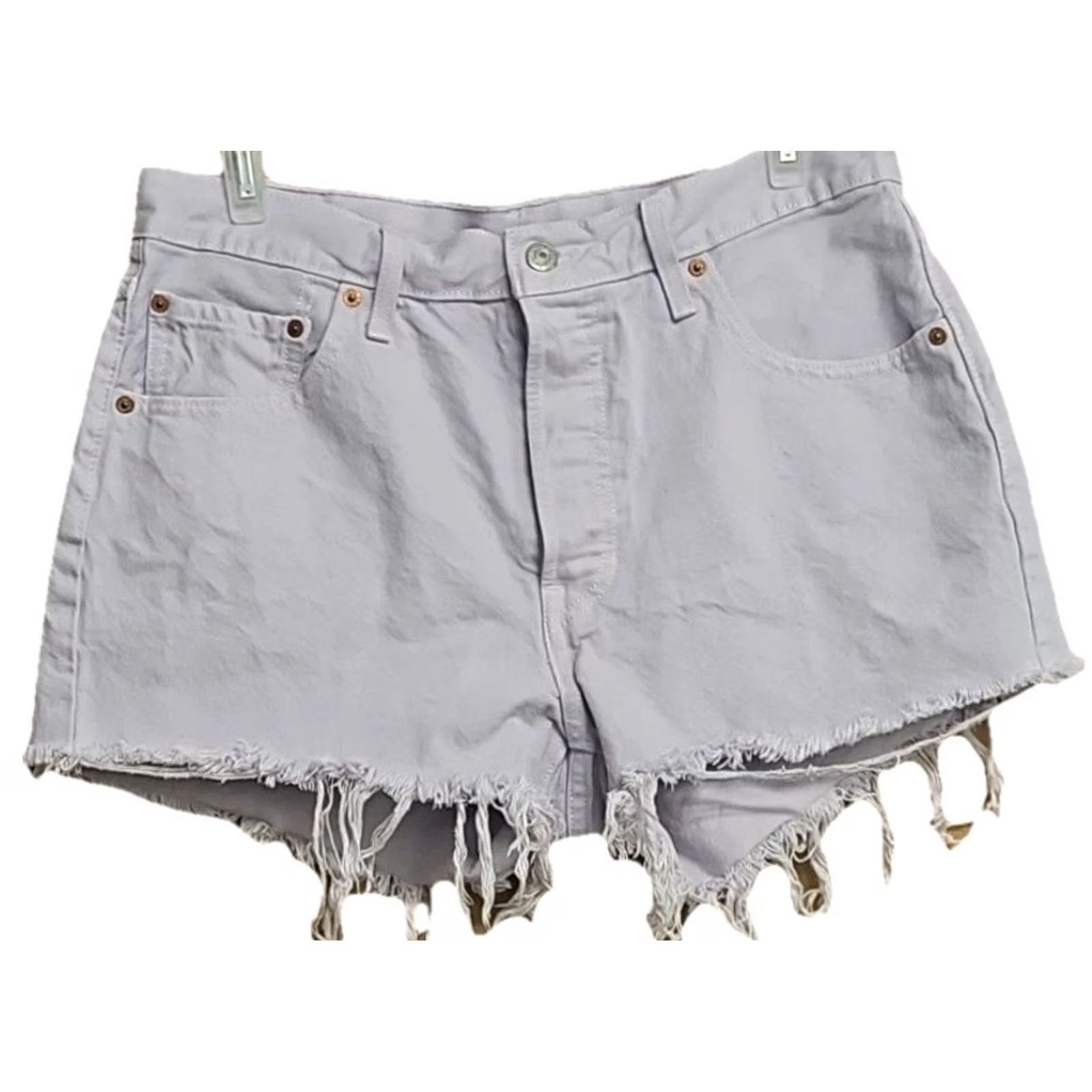 Denime Levi’s 501 Denim Cutoff Shorts Women’s 32 Lilac Raw Hem Distressed Button Fly Size 24" / US 00 / IT 34 - 3 Thumbnail