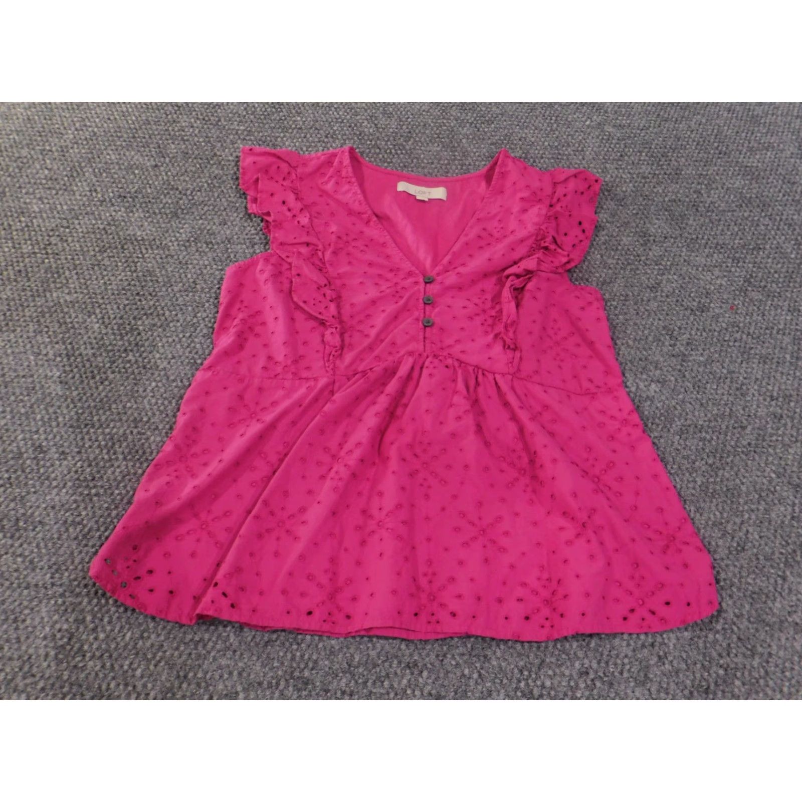 Loft LOFT Blouse Womens Small Pink Ruffle Eyelet Flutter Sleeve Button Top Summer Size S / US 4 / IT 40 - 2 Thumbnail